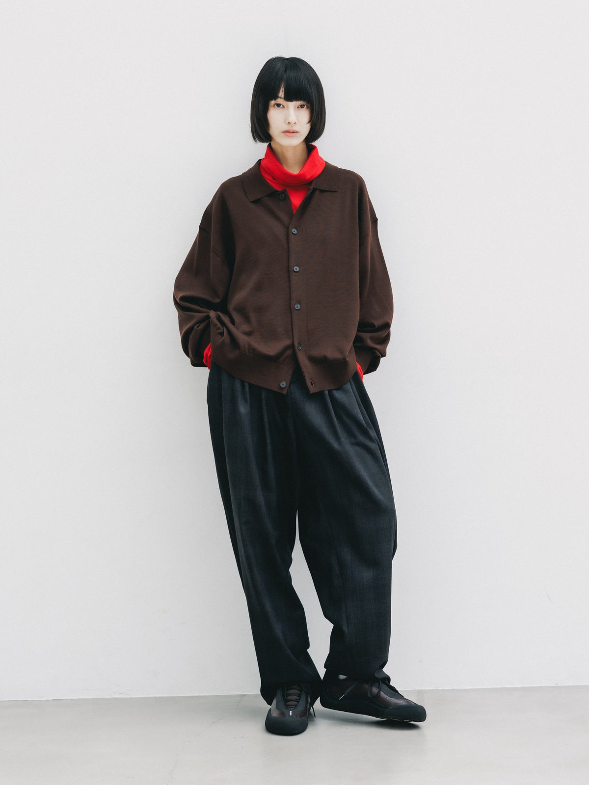 【10.21 WED 20:00- IN STOCK】 12G WOOL KNIT COLLARED CARDIGAN (BROWN)