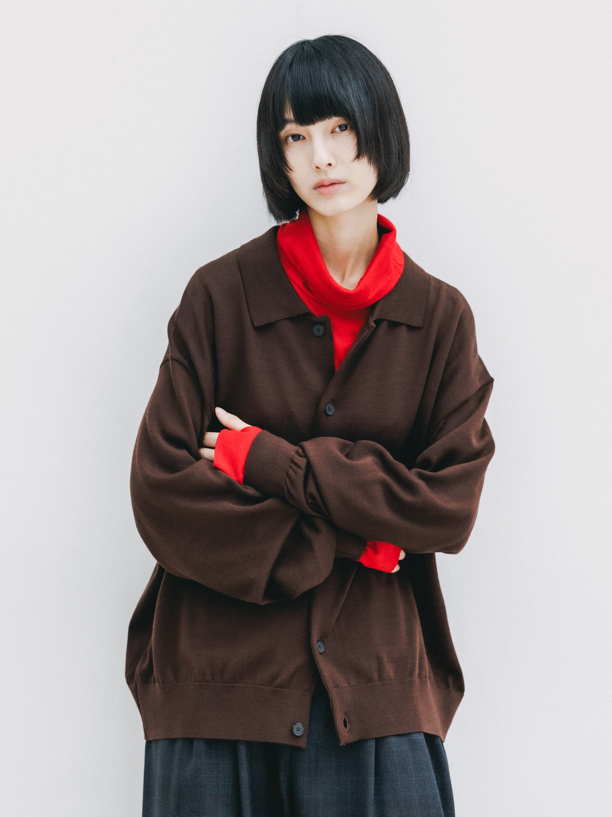 【10.21 WED 20:00- IN STOCK】 12G WOOL KNIT COLLARED CARDIGAN (BROWN)