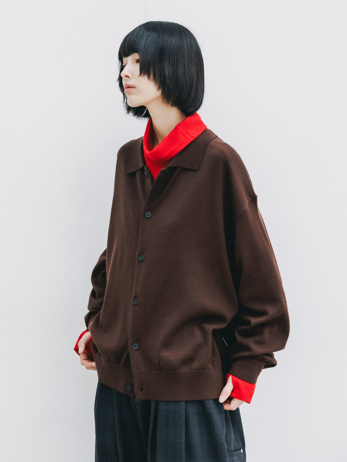 【10.21 WED 20:00- IN STOCK】 12G WOOL KNIT COLLARED CARDIGAN (BROWN)