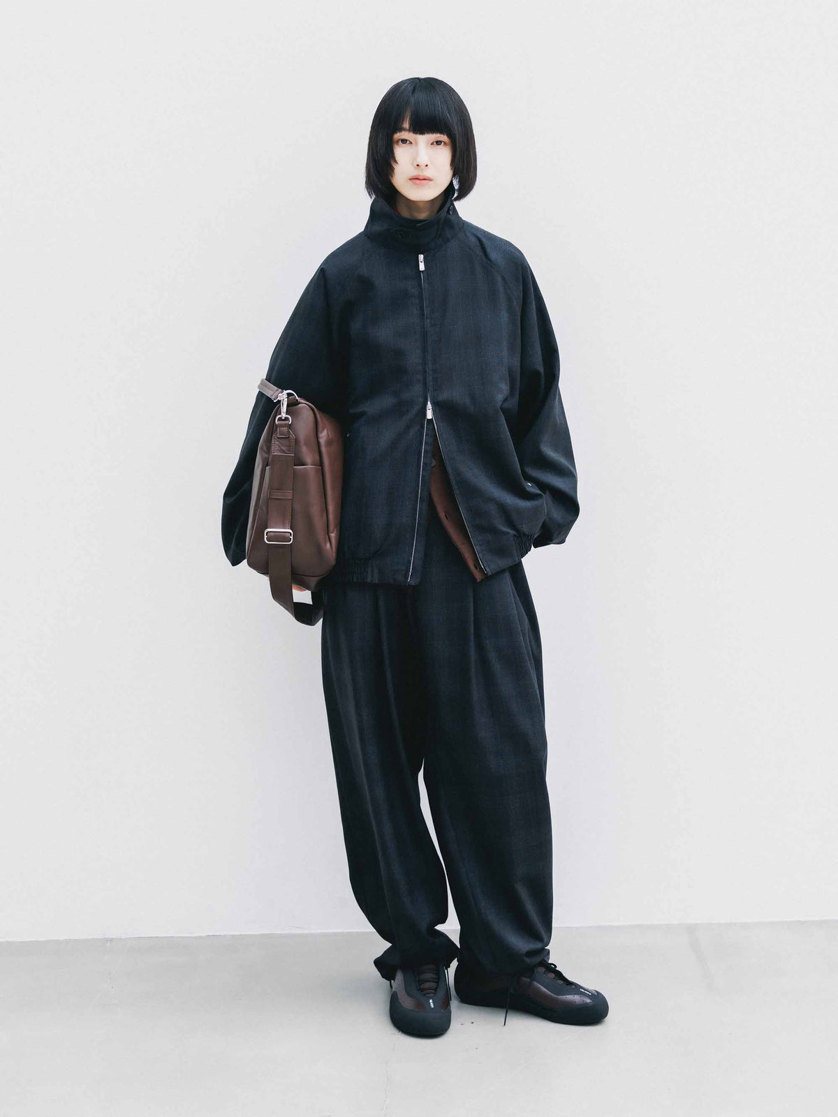 【9.30 WED 20:00- IN STOCK】WOOL GLEN PLAID CITY UNIFORM WIDE TAPERED PANTS (GRAY)