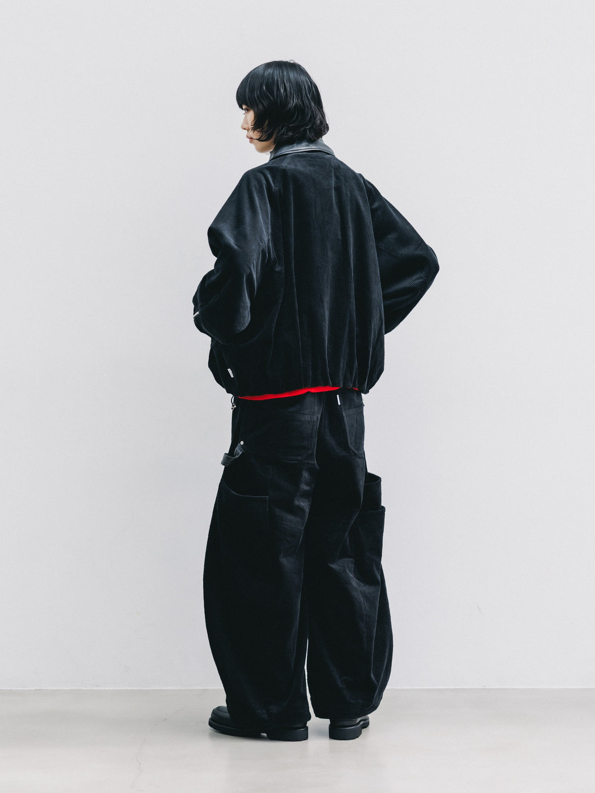 【10.21 WED 20:00- IN STOCK】 LEATHER COLLAR CORDUROY CITY UTILITY BALLOON JACKET (BLACK)
