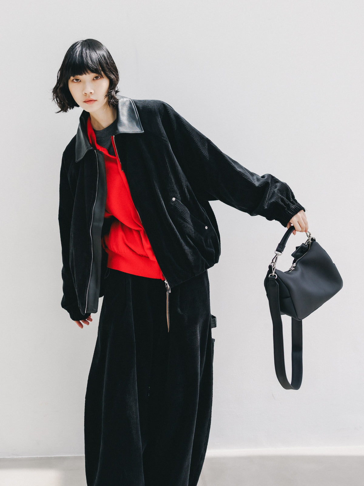 【10.21 WED 20:00- IN STOCK】 LEATHER COLLAR CORDUROY CITY UTILITY BALLOON JACKET (BLACK)
