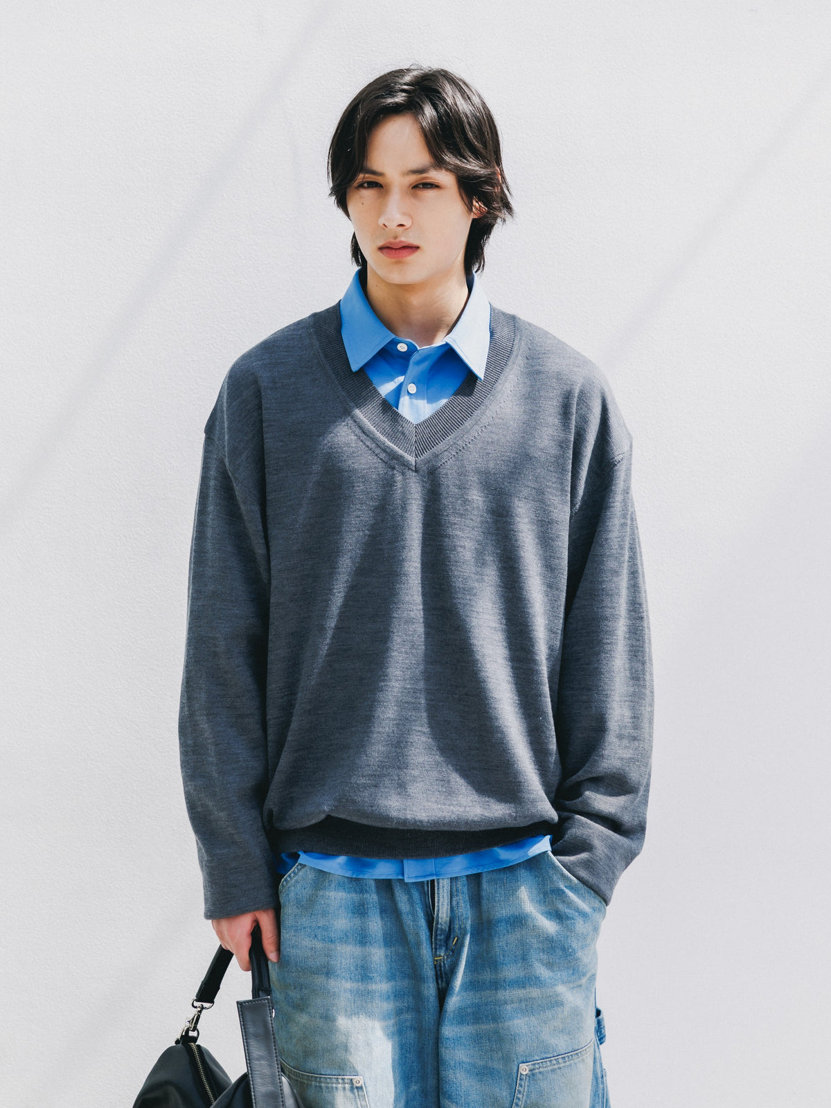 【10.31 SAT 20:00- IN STOCK】 12G WOOL V-NECK KNIT PULLOVER (GRAY)