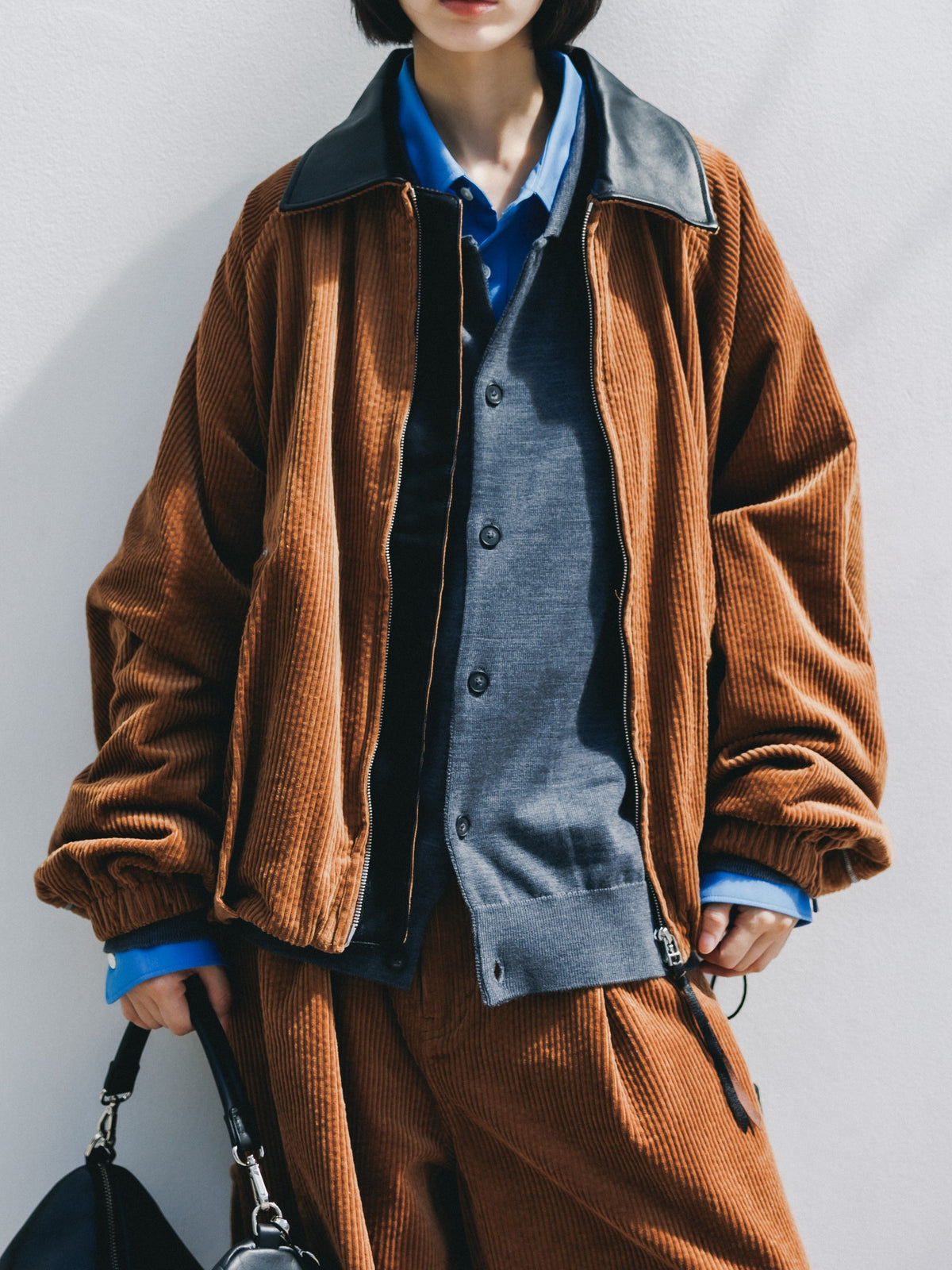【10.21 WED 20:00- IN STOCK】 LEATHER COLLAR CORDUROY CITY UTILITY BALLOON JACKET (CAMEL)