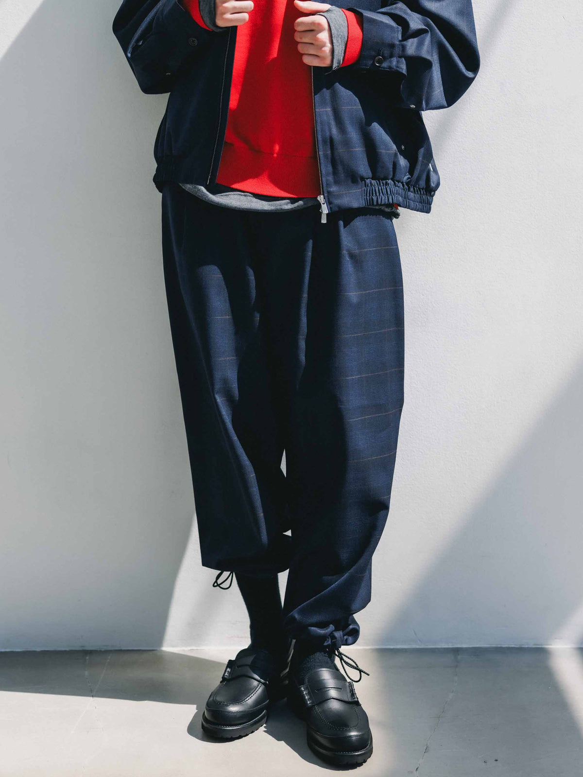 【9.30 WED 20:00- IN STOCK】WOOL GLEN PLAID CITY UNIFORM WIDE TAPERED PANTS (NAVY)