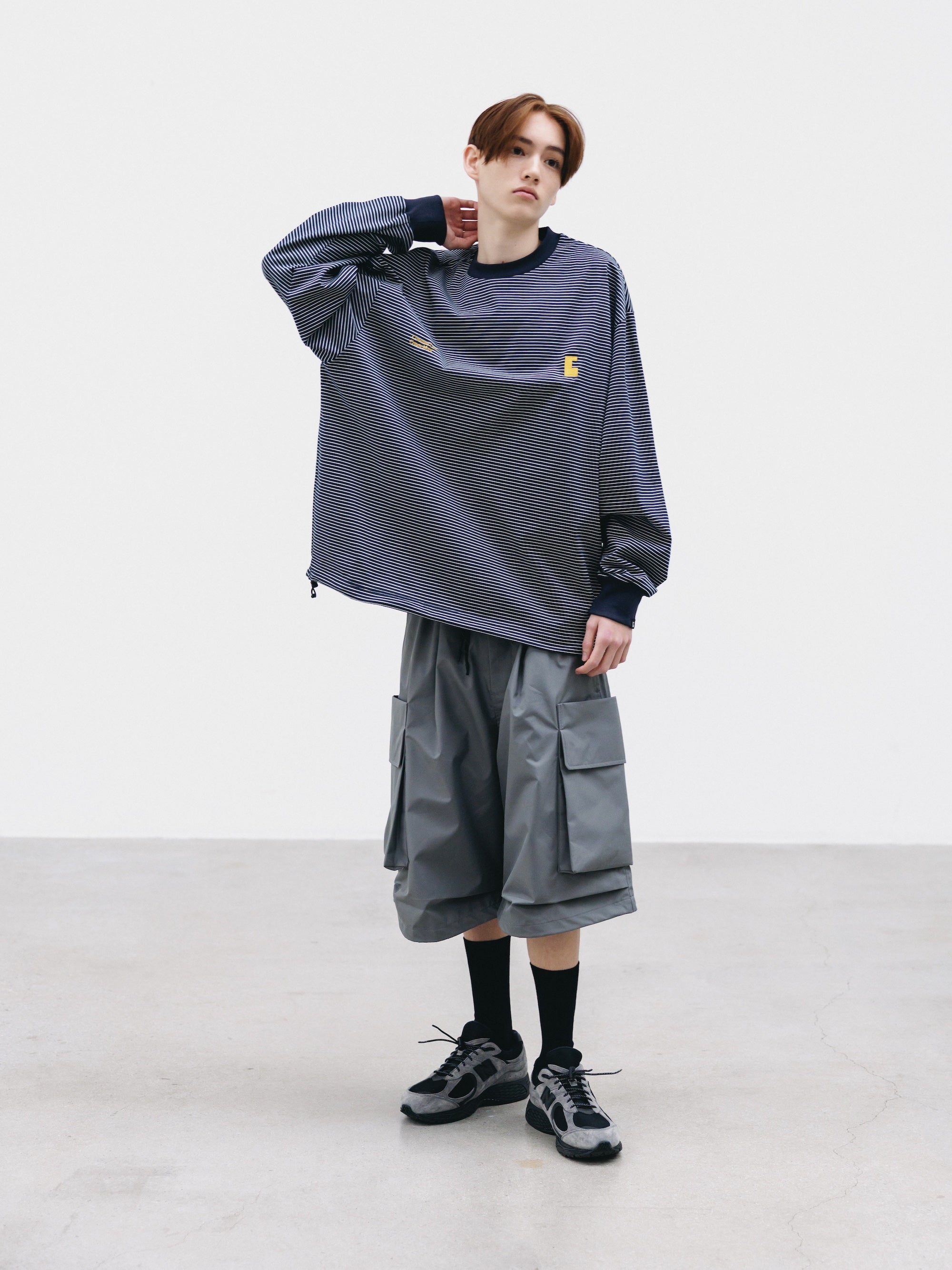 【2.28 SAT 20:00- IN STOCK】"C×CONCEPT" STRIPED L/S T-SHIRT WITH DRAWSTRINGS (NAVY×WHITE)