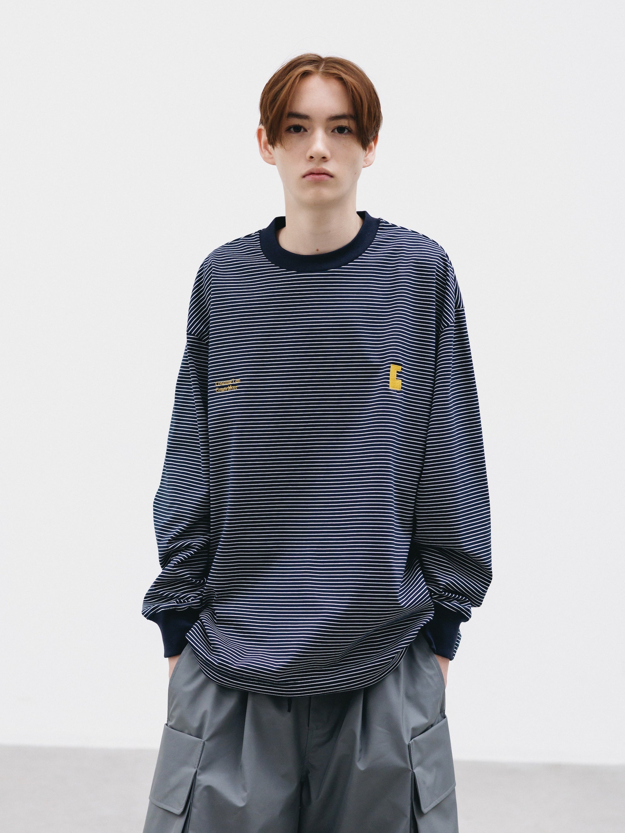 【2.28 SAT 20:00- IN STOCK】"C×CONCEPT" STRIPED L/S T-SHIRT WITH DRAWSTRINGS (NAVY×WHITE)