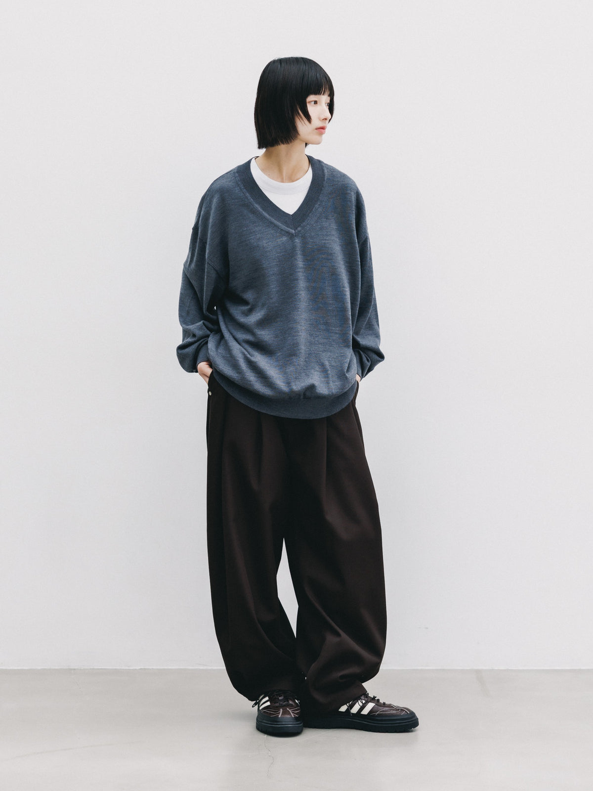 【10.31 SAT 20:00- IN STOCK】 12G WOOL V-NECK KNIT PULLOVER (GRAY)