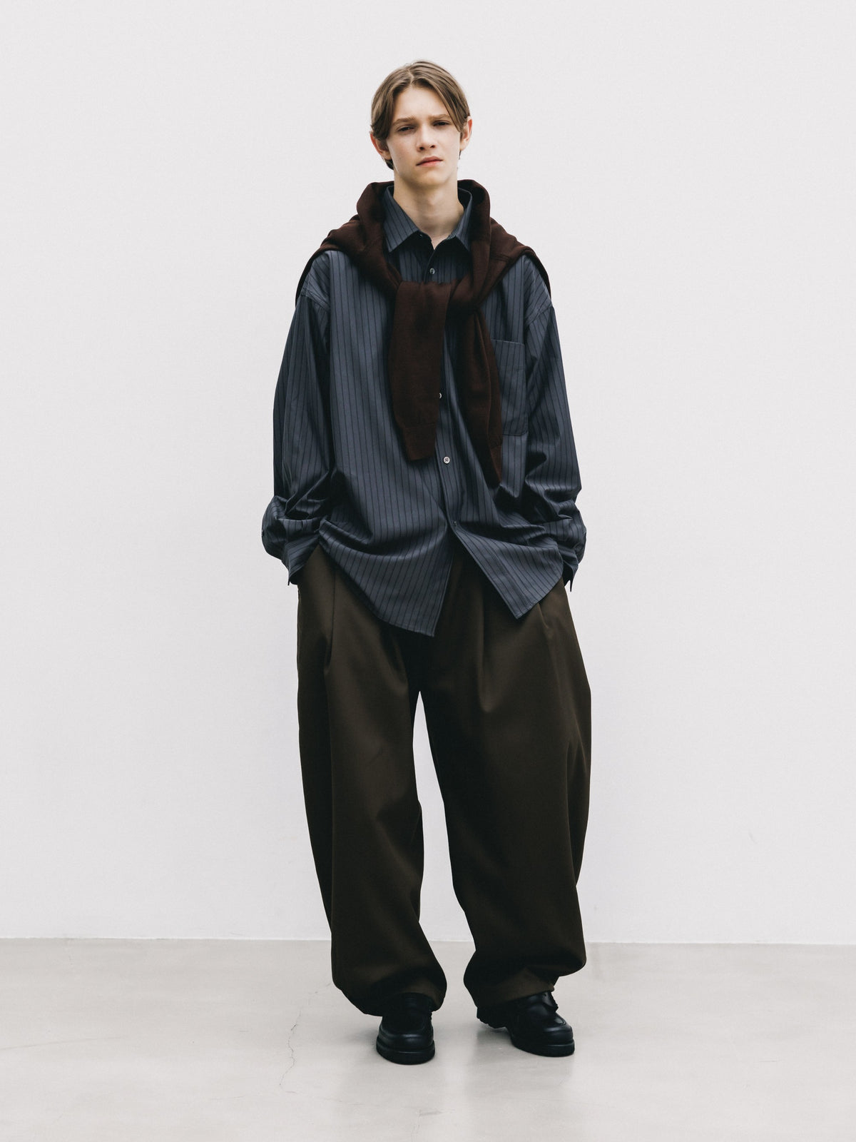 【10.31 SAT 20:00- IN STOCK】 THICK/THIN STRIPE 46G KNIT EVERYDAY L/S SHIRT (CHARCOAL STRIPE)
