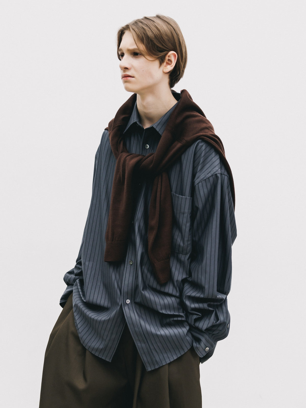 【10.31 SAT 20:00- IN STOCK】 THICK/THIN STRIPE 46G KNIT EVERYDAY L/S SHIRT (CHARCOAL STRIPE)