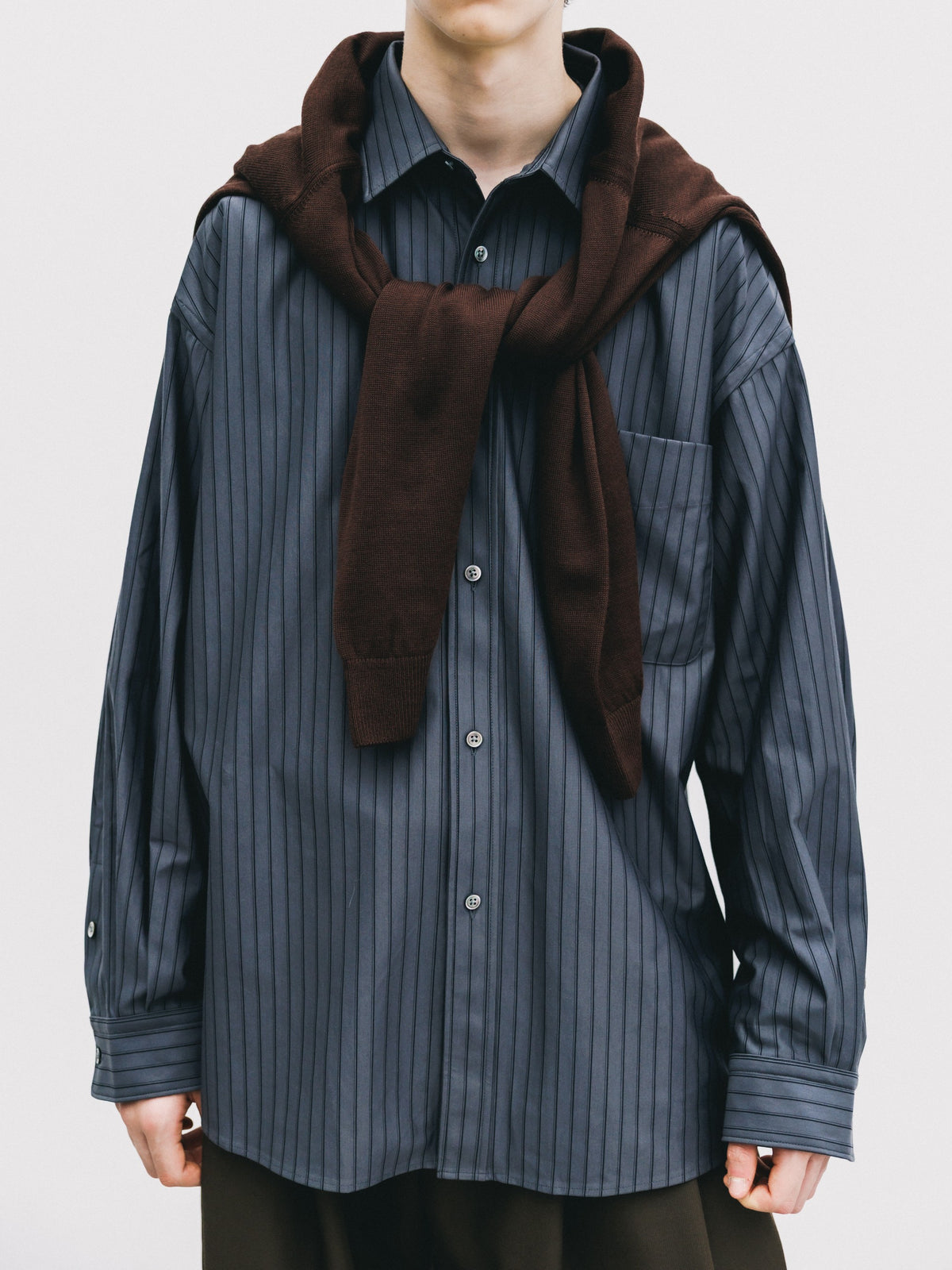 【10.31 SAT 20:00- IN STOCK】 THICK/THIN STRIPE 46G KNIT EVERYDAY L/S SHIRT (CHARCOAL STRIPE)