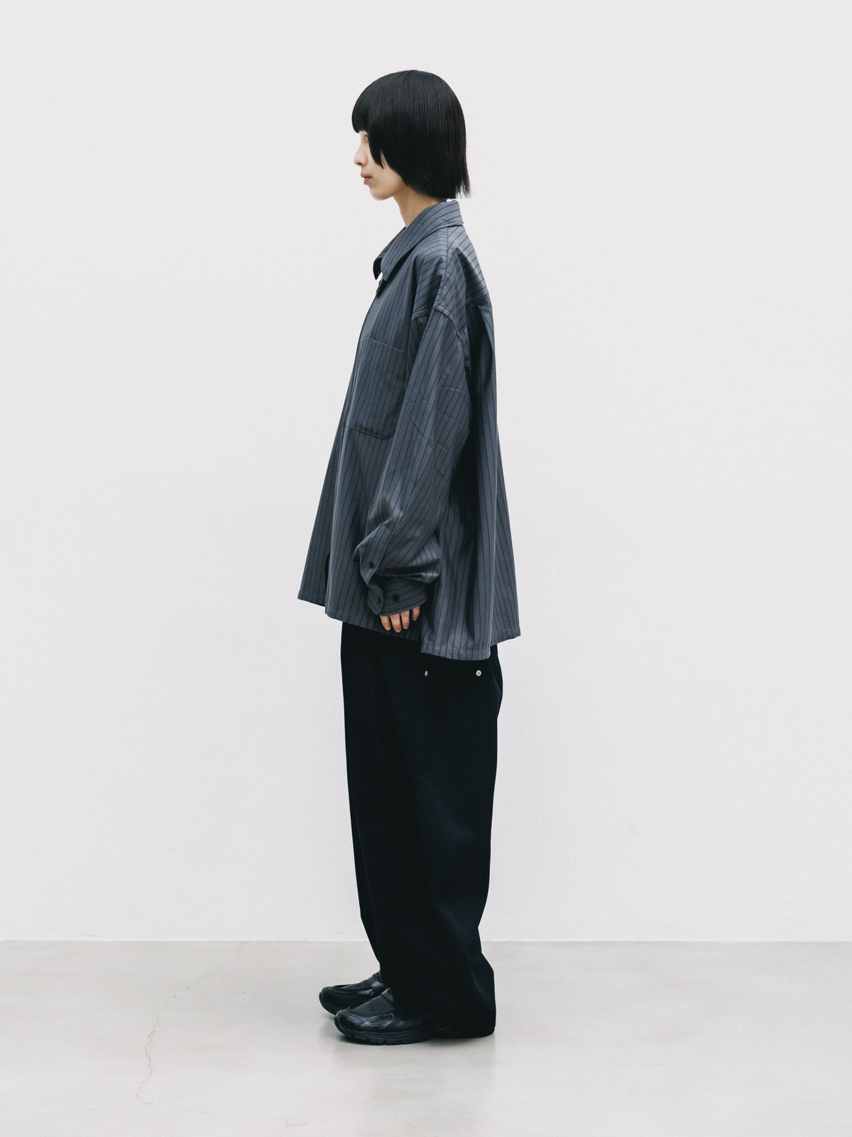 【10.24 SAT 20:00- IN STOCK】 THICK/THIN STRIPE 46G KNIT EVERYDAY ZIP UP L/S SHIRT (CHARCOAL STRIPE)