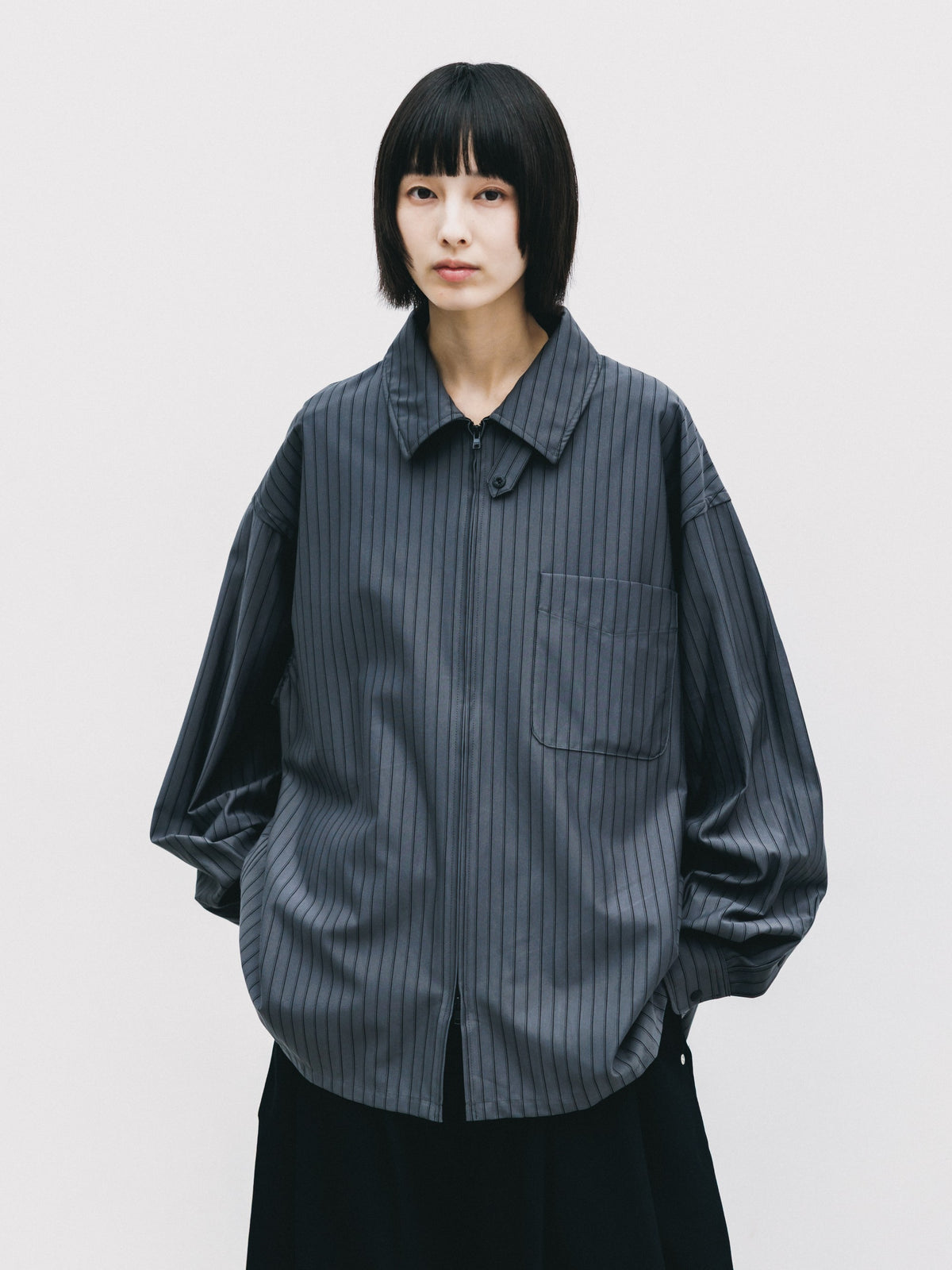 【10.24 SAT 20:00- IN STOCK】 THICK/THIN STRIPE 46G KNIT EVERYDAY ZIP UP L/S SHIRT (CHARCOAL STRIPE)