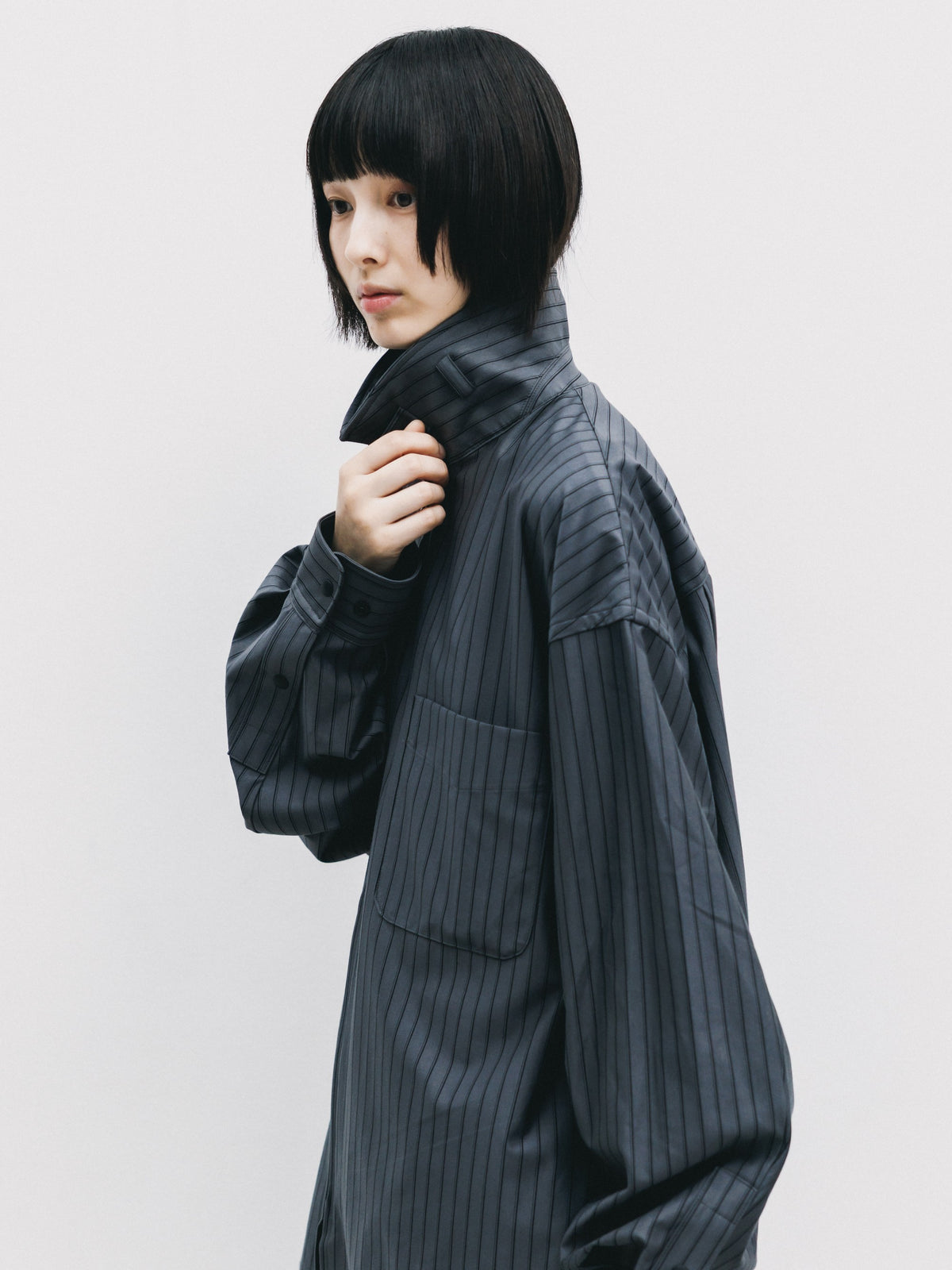 【10.24 SAT 20:00- IN STOCK】 THICK/THIN STRIPE 46G KNIT EVERYDAY ZIP UP L/S SHIRT (CHARCOAL STRIPE)