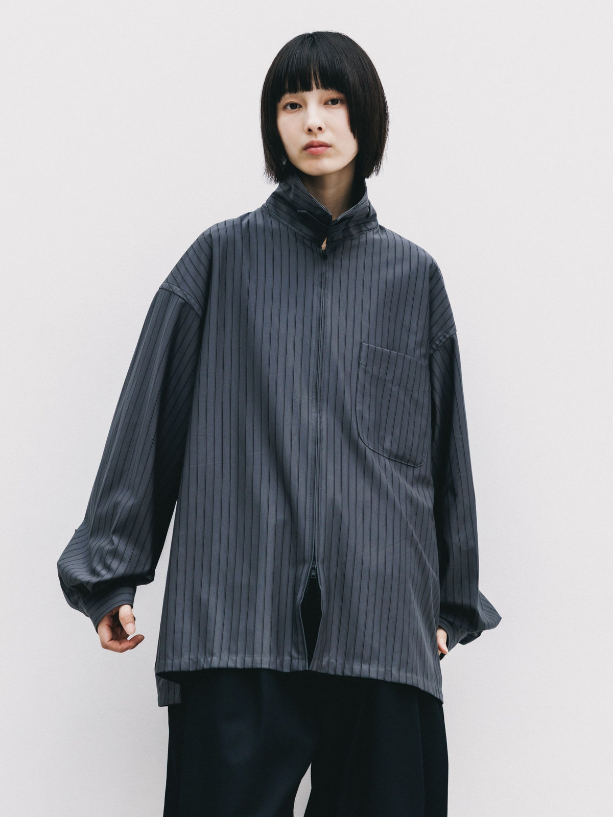 【10.24 SAT 20:00- IN STOCK】 THICK/THIN STRIPE 46G KNIT EVERYDAY ZIP UP L/S SHIRT (CHARCOAL STRIPE)
