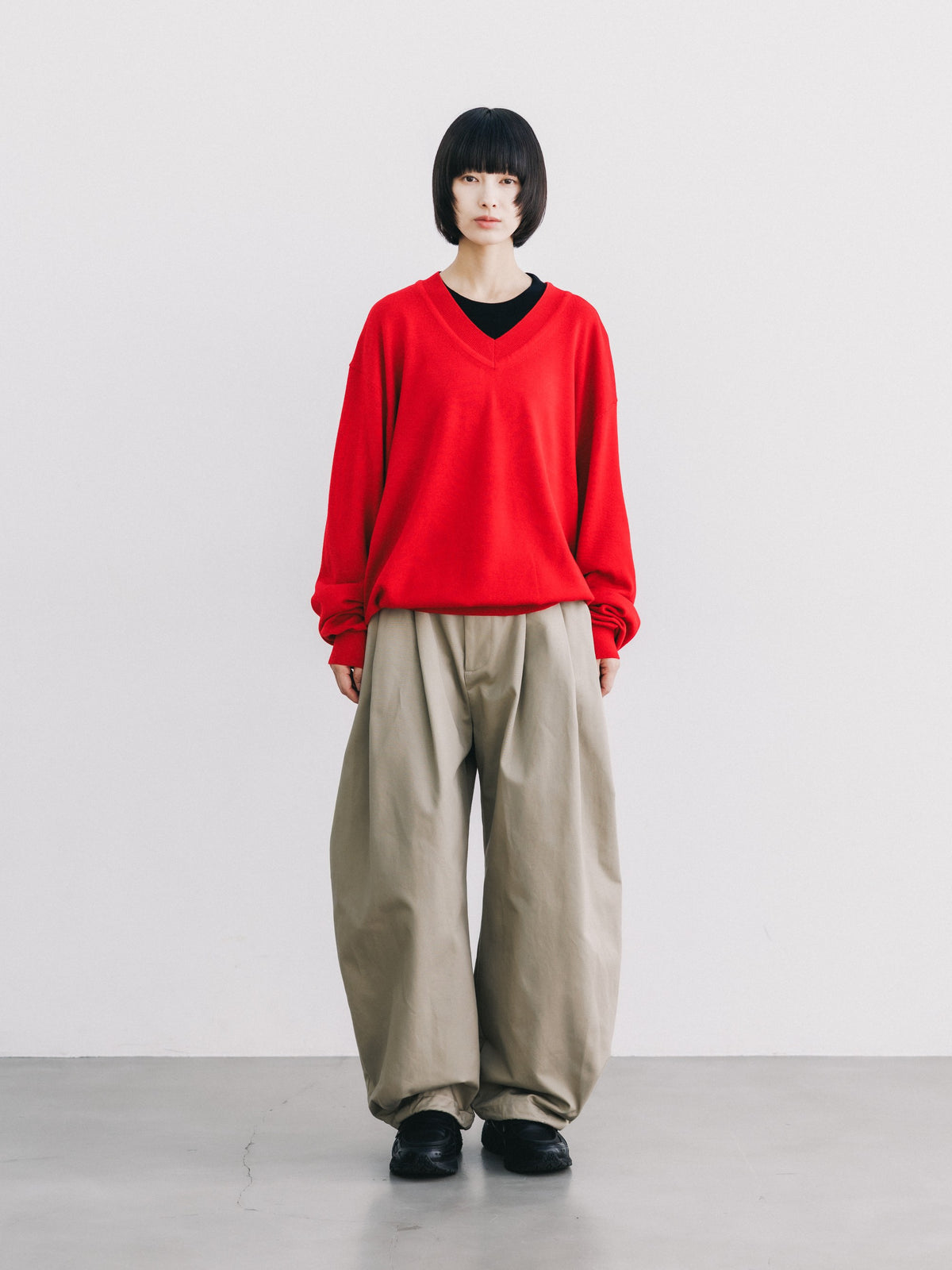 【10.31 SAT 20:00- IN STOCK】 12G WOOL V-NECK KNIT PULLOVER (RED)