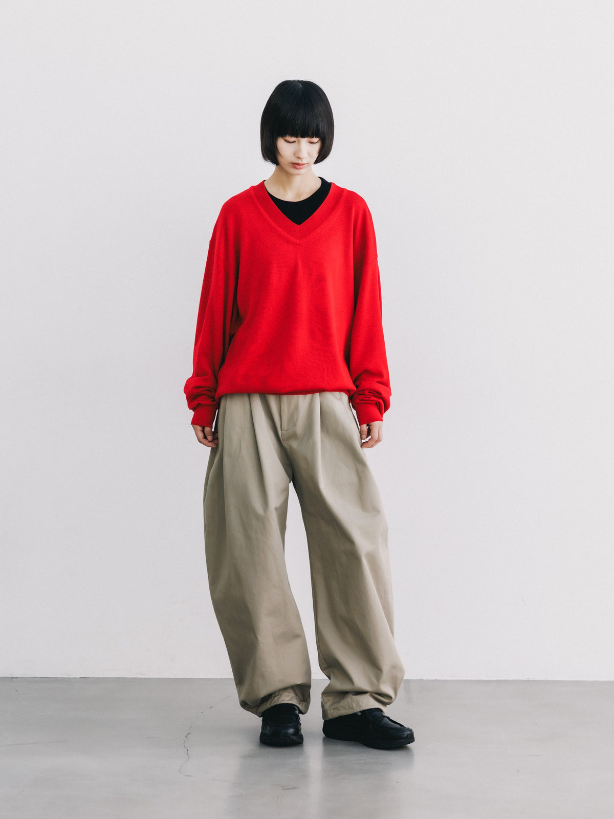 【10.31 SAT 20:00- IN STOCK】 12G WOOL V-NECK KNIT PULLOVER (RED)