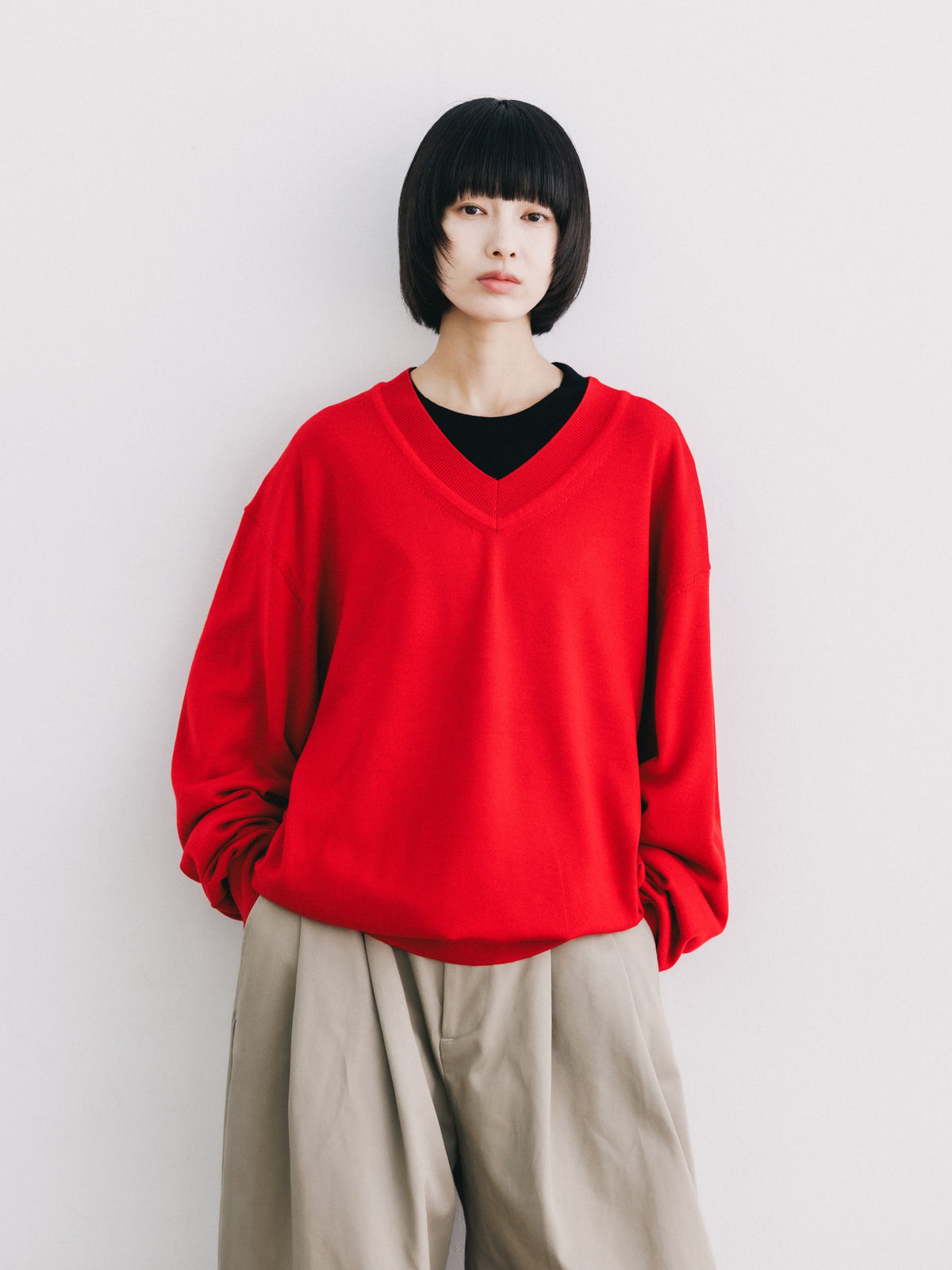 【10.31 SAT 20:00- IN STOCK】 12G WOOL V-NECK KNIT PULLOVER (RED)