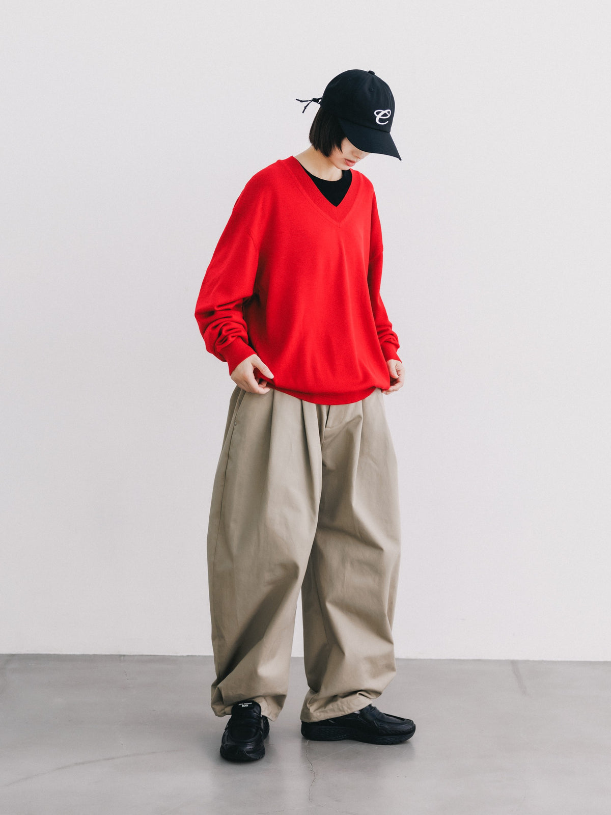 【10.31 SAT 20:00- IN STOCK】 12G WOOL V-NECK KNIT PULLOVER (RED)