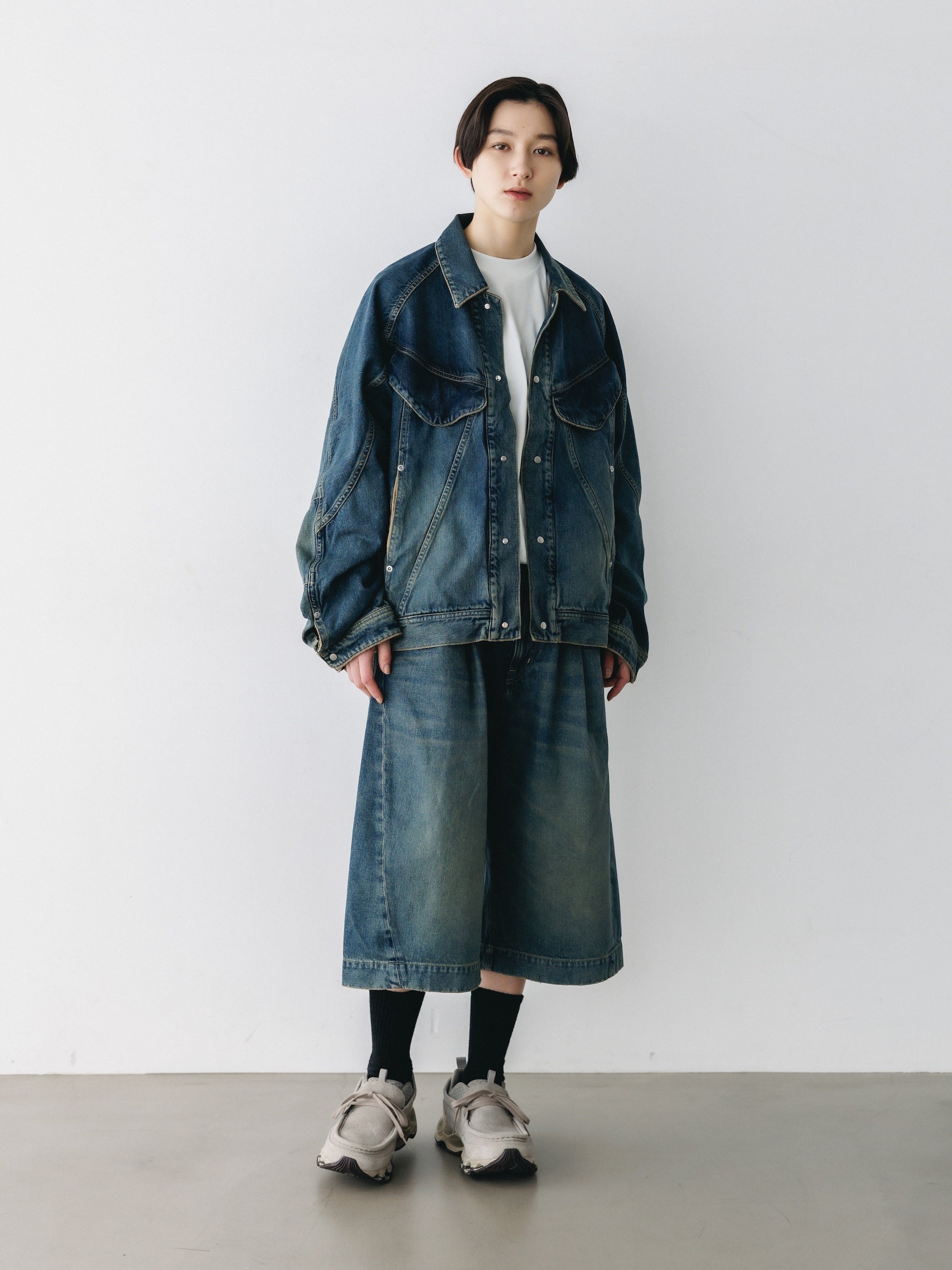 VINTAGE DYED SELVEDGE DENIM CITY BAGGY HALF PANTS (VINTAGE INDIGO)
