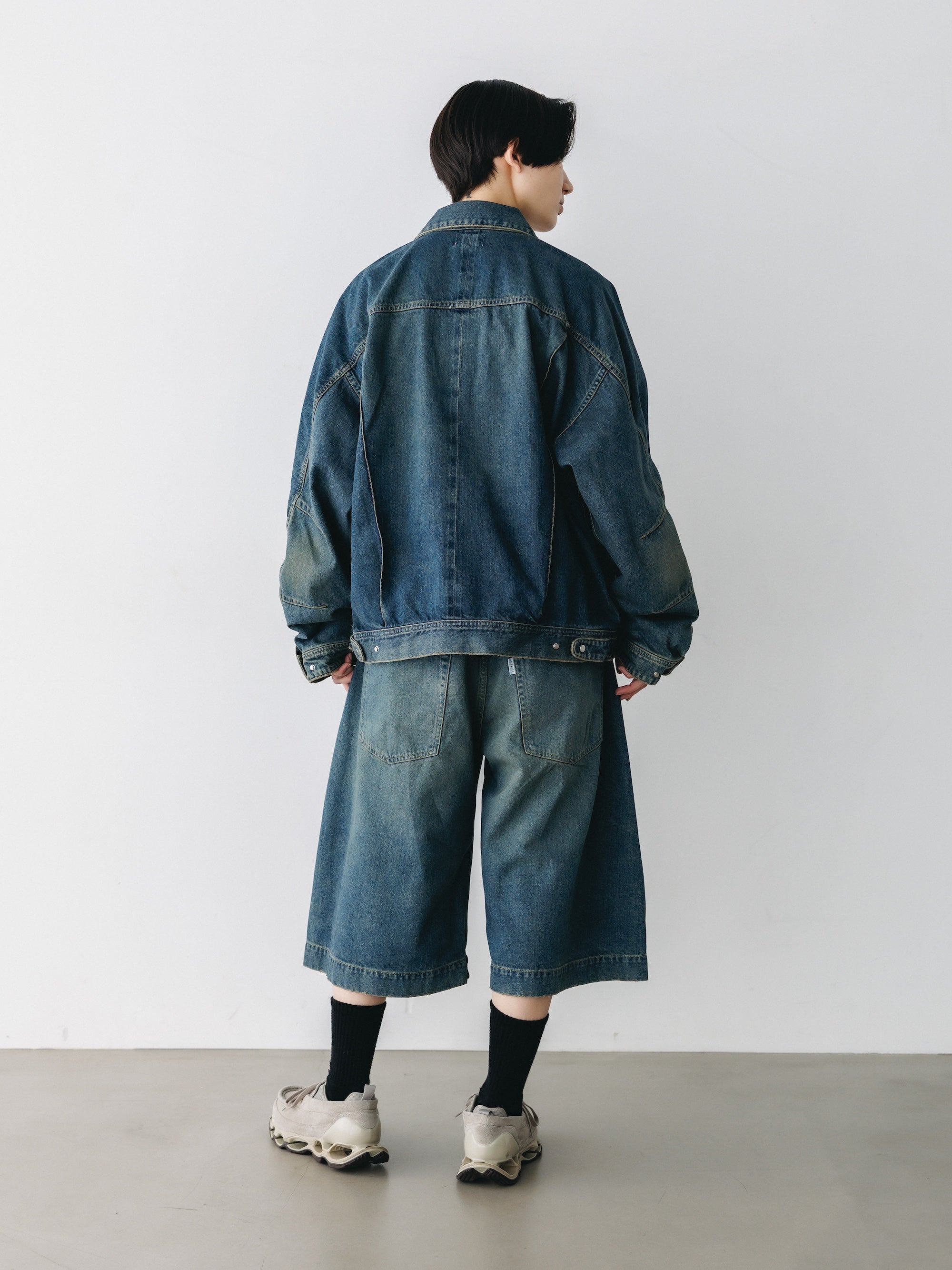VINTAGE DYED SELVEDGE DENIM CITY BAGGY HALF PANTS (VINTAGE INDIGO)
