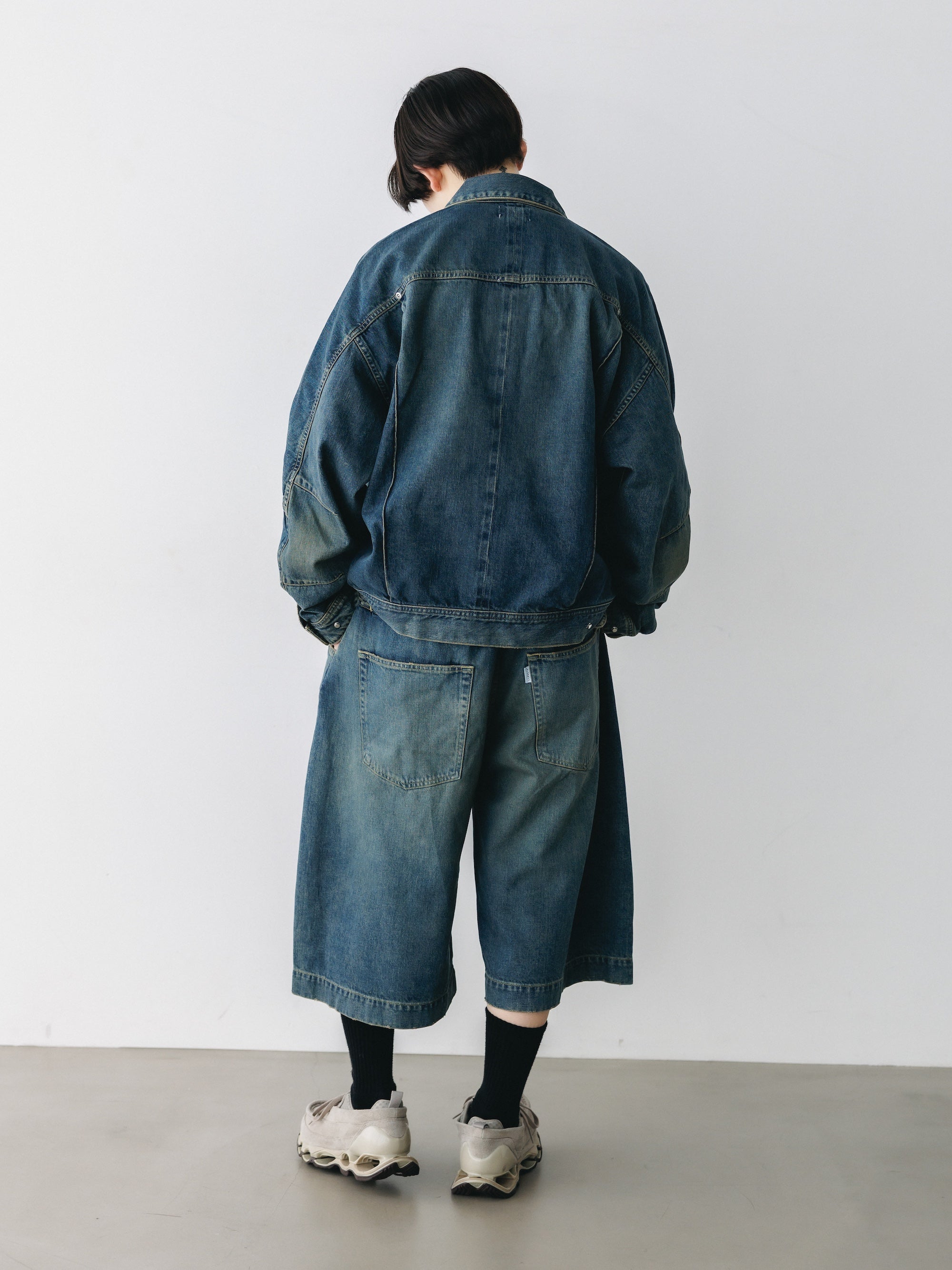 VINTAGE DYED SELVEDGE DENIM CITY BAGGY HALF PANTS (VINTAGE INDIGO)