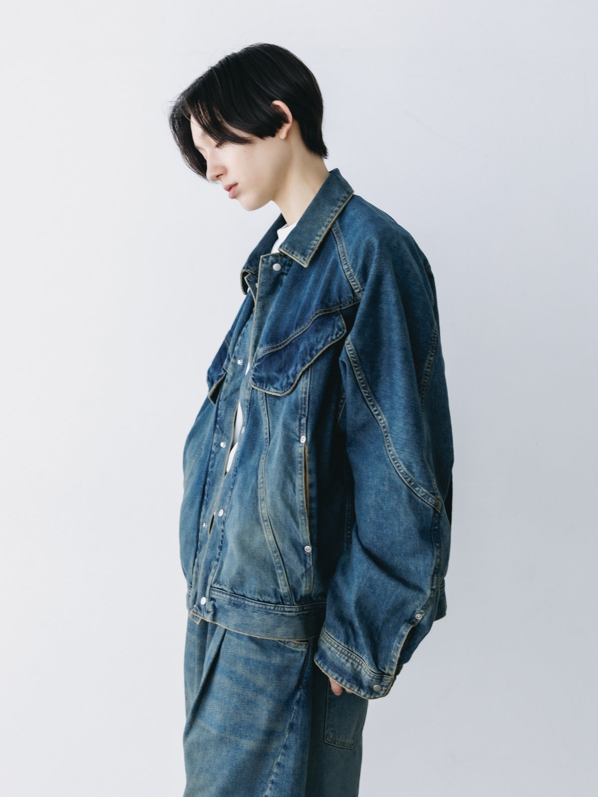 【10.10 SAT 20:00- IN STOCK】 VINTAGE DYED SELVEDGE DENIM FUTURE TRUCKER JACKET (VINTAGE INDIGO)