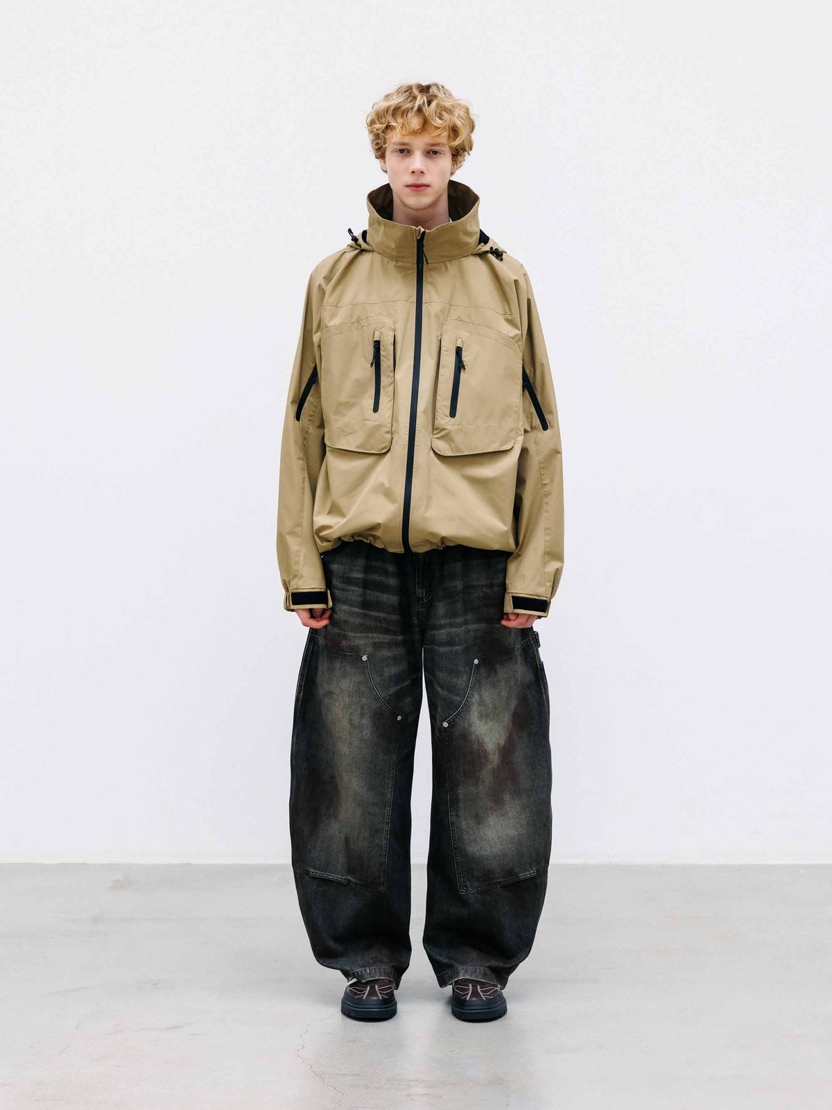 【10.10 SAT 20:00- IN STOCK】 VINTAGE DYED SELVEDGE DENIM DOUBLE KNEE CURVED WORKER PANTS (VINTAGE BLACK)