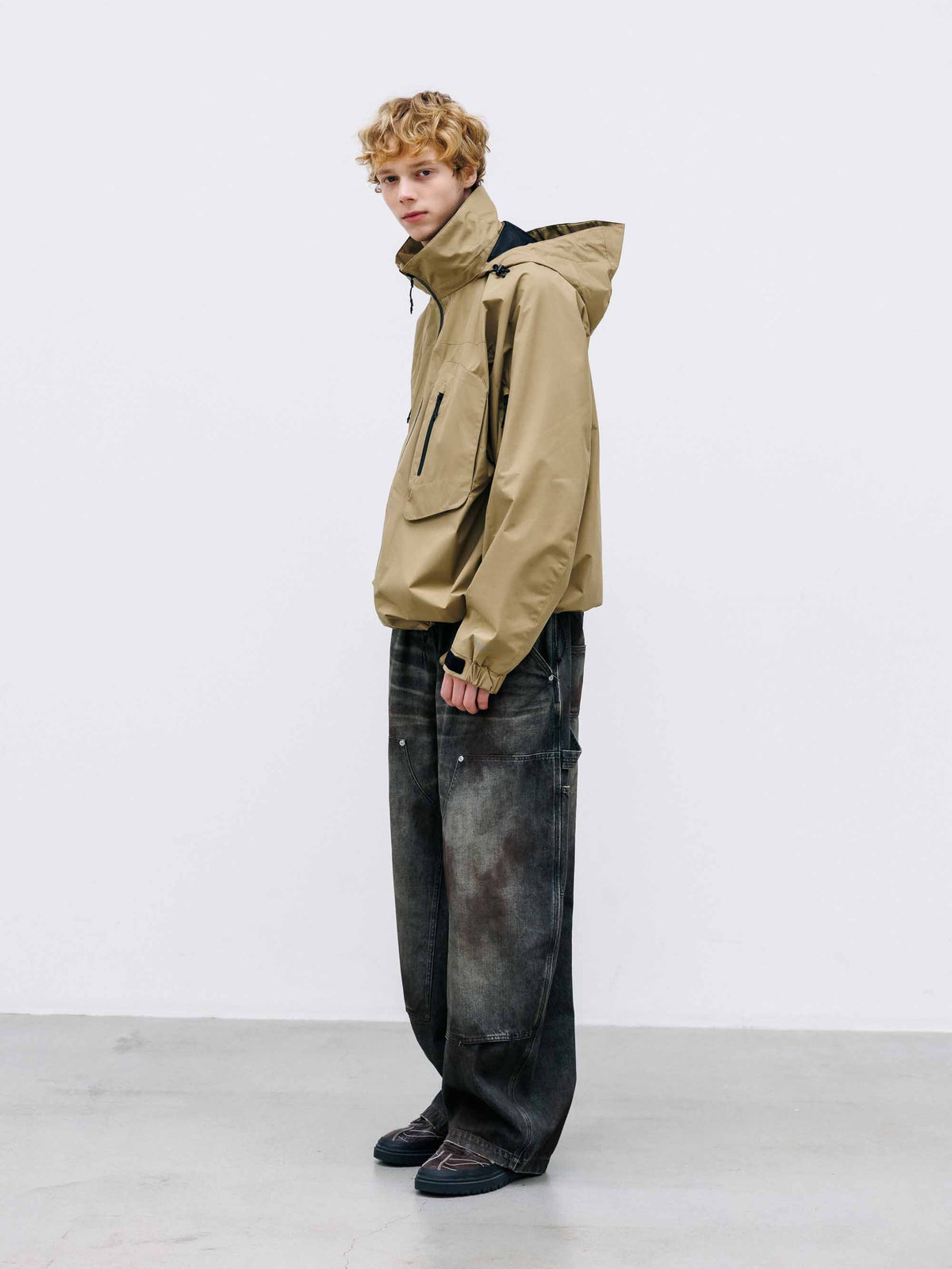 【10.10 SAT 20:00- IN STOCK】 VINTAGE DYED SELVEDGE DENIM DOUBLE KNEE CURVED WORKER PANTS (VINTAGE BLACK)