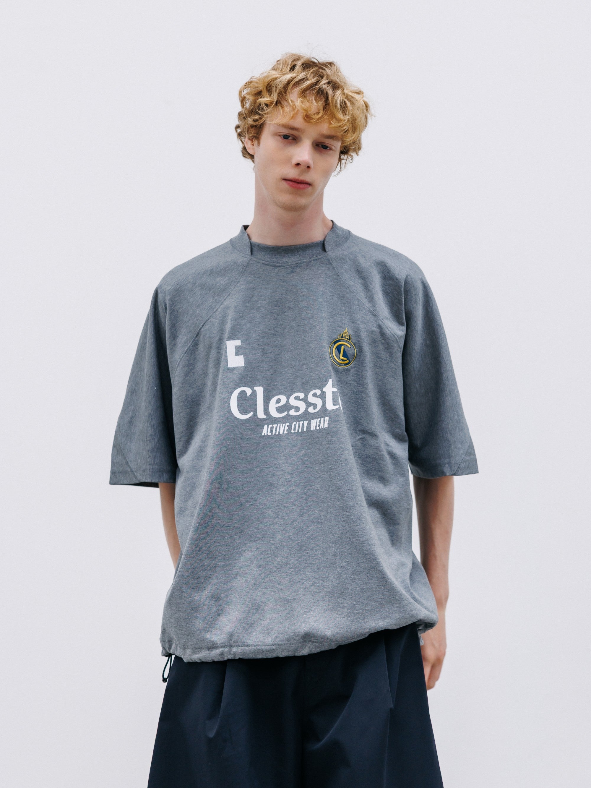 【8.29 SAT 20:00- IN STOCK】EMBROIDERED GAME S/S T-SHIRT WITH DRAWSTRINGS (HEATHER GRAY)