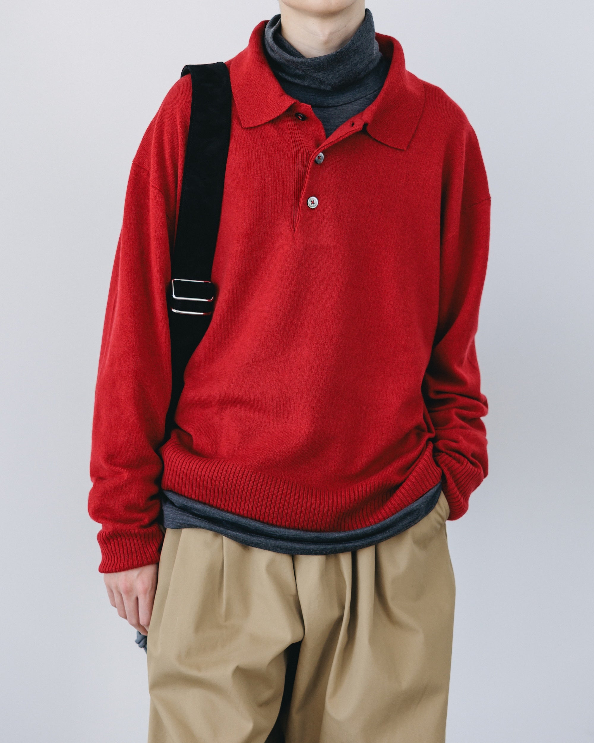 【12.27 SAT 20:00- IN STOCK】CASHMERE KNIT POLO SHIRT (RED)