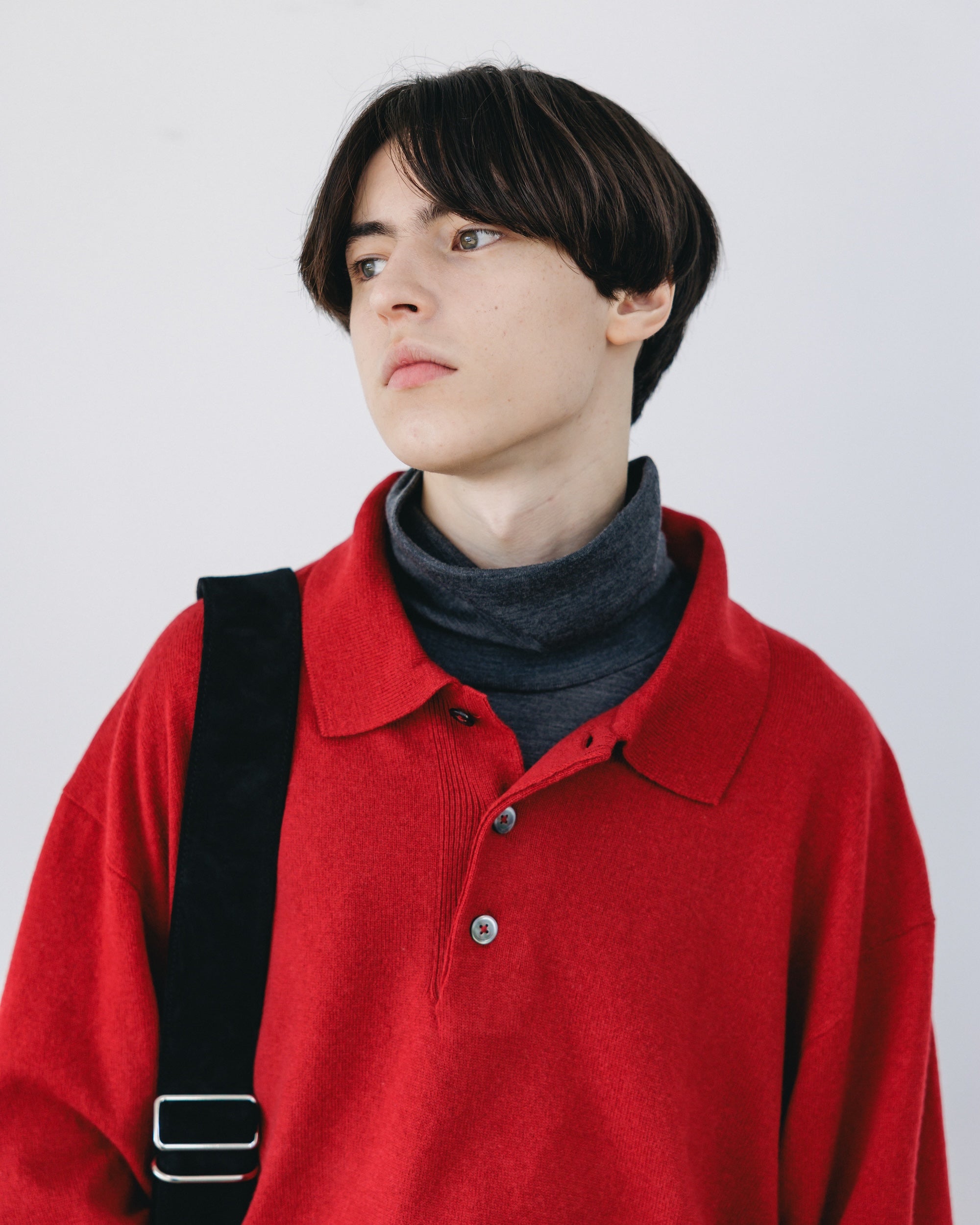 【12.27 SAT 20:00- IN STOCK】CASHMERE KNIT POLO SHIRT (RED)