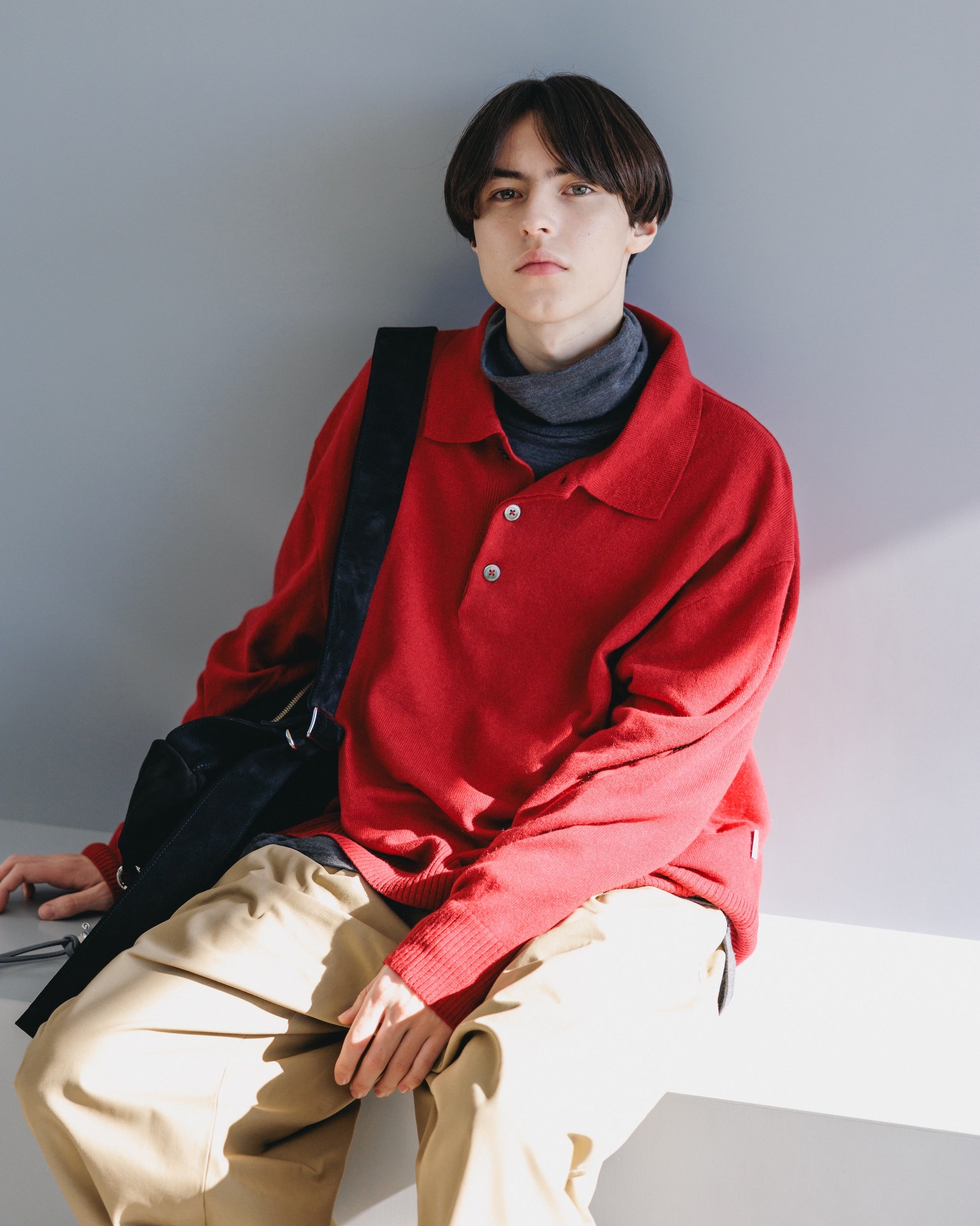【12.27 SAT 20:00- IN STOCK】CASHMERE KNIT POLO SHIRT (RED)