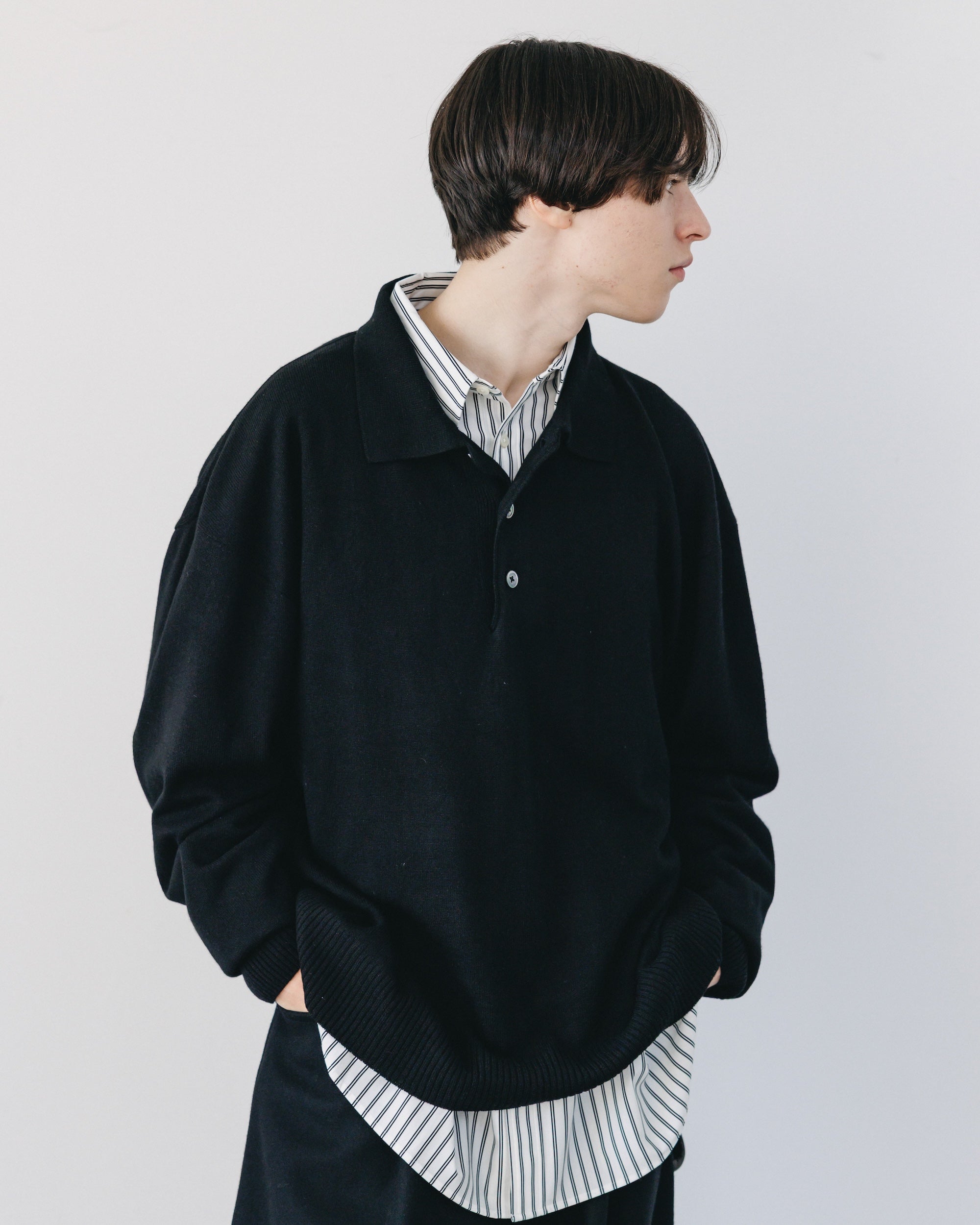 【12.27 SAT 20:00- IN STOCK】CASHMERE KNIT POLO SHIRT (BLACK)
