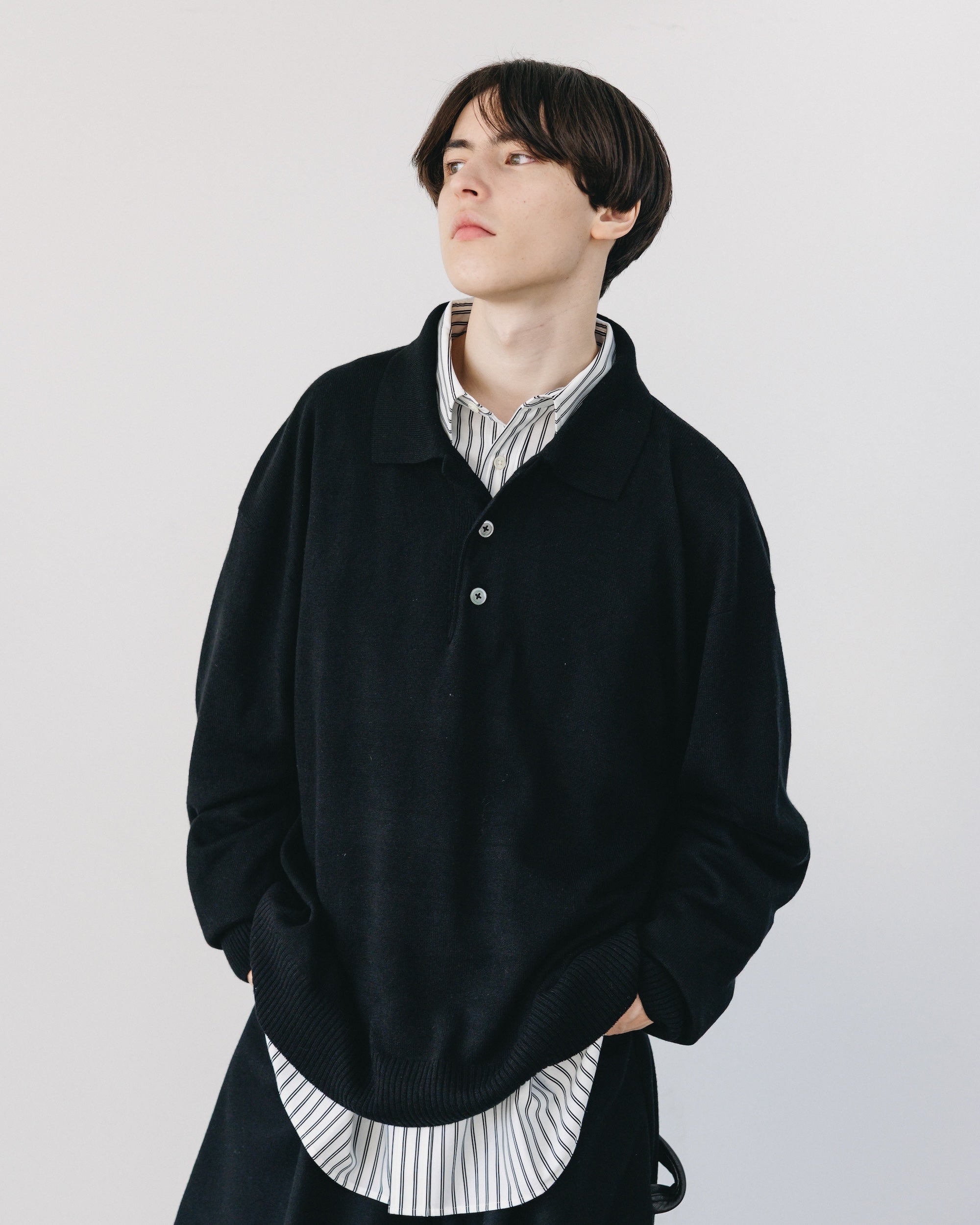 【12.27 SAT 20:00- IN STOCK】CASHMERE KNIT POLO SHIRT (BLACK)