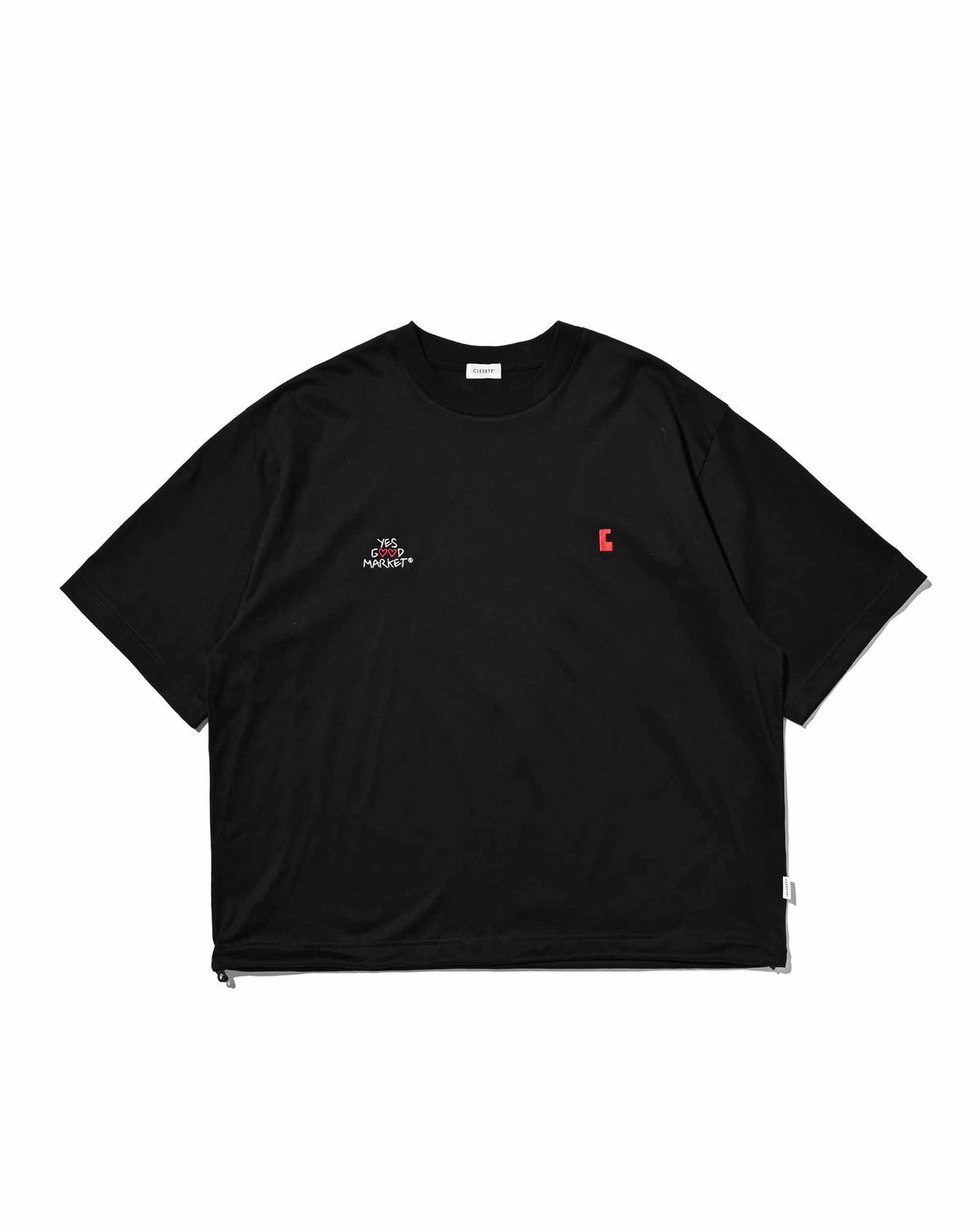 【10.4 SUN 20:00- IN STOCK】【LIMITED】 “YES G♡♡D MARKET" S/S T-SHIRT WITH DRAWSTRINGS (BLACK)