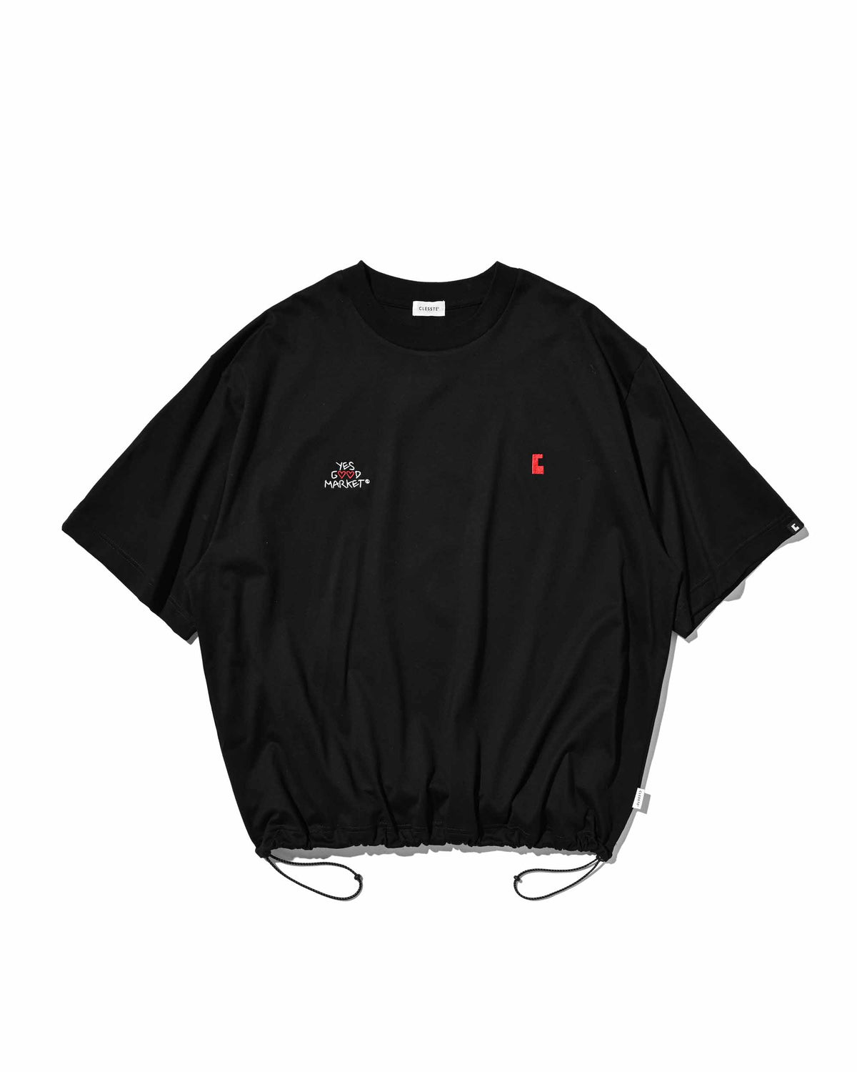 【10.4 SUN 20:00- IN STOCK】【LIMITED】 “YES G♡♡D MARKET" S/S T-SHIRT WITH DRAWSTRINGS (BLACK)