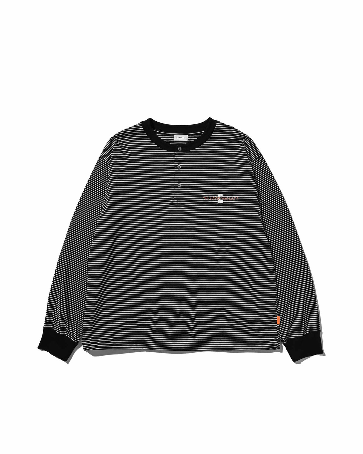 【10.4 SUN 20:00- IN STOCK】【LIMITED】 “C×YES GOOD MARKET" STRIPED HENLEY NECK L/S T-SHIRT WITH DRAWSTRINGS (BLACK)