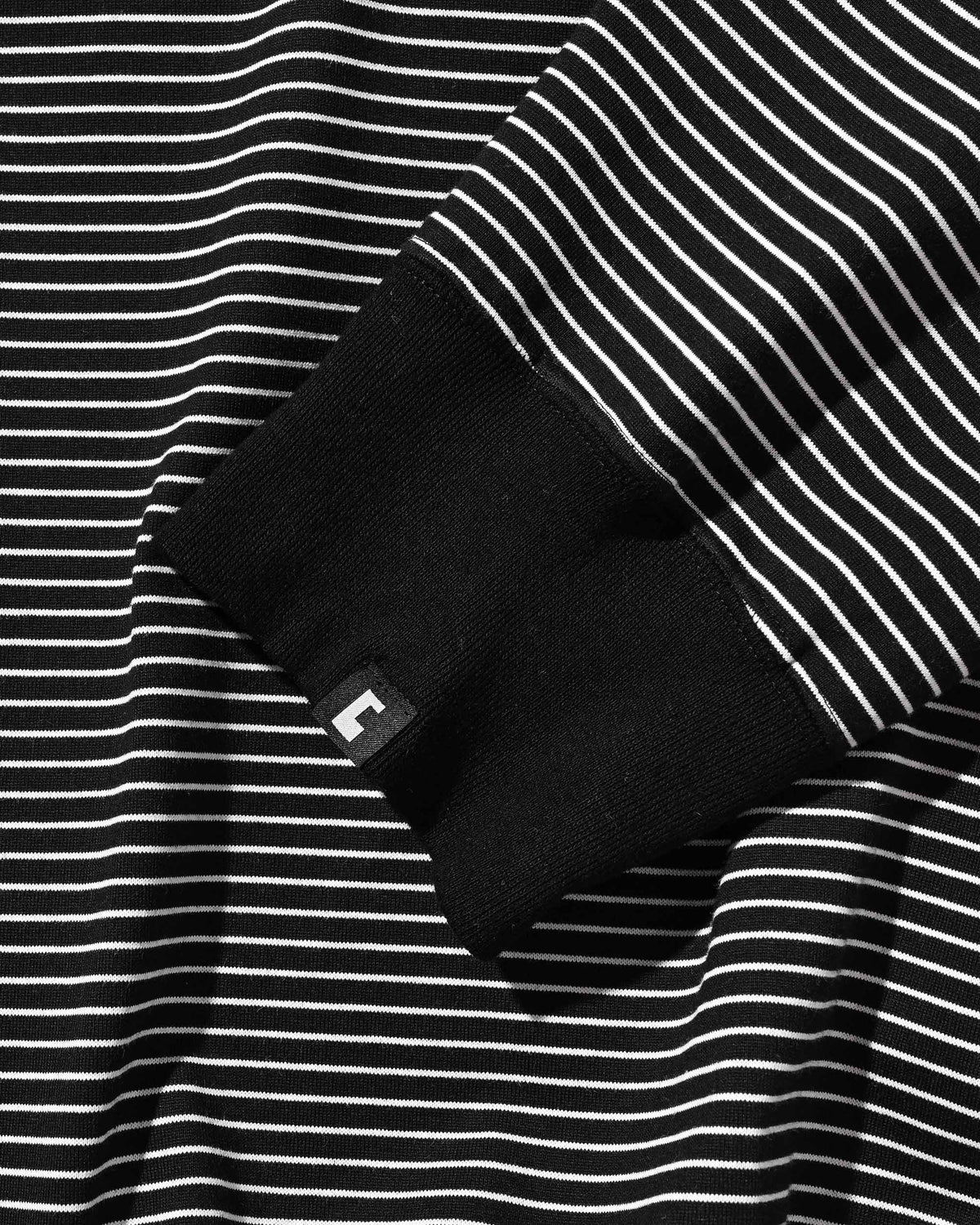 【10.4 SUN 20:00- IN STOCK】【LIMITED】 “C×YES GOOD MARKET" STRIPED HENLEY NECK L/S T-SHIRT WITH DRAWSTRINGS (BLACK)