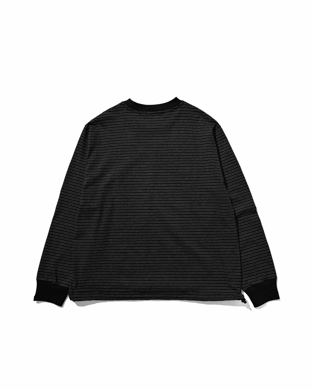 【10.4 SUN 20:00- IN STOCK】【LIMITED】 “YES G♡♡D MARKET" MICRO STRIPED L/S T-SHIRT WITH DRAWSTRINGS (BLACK)
