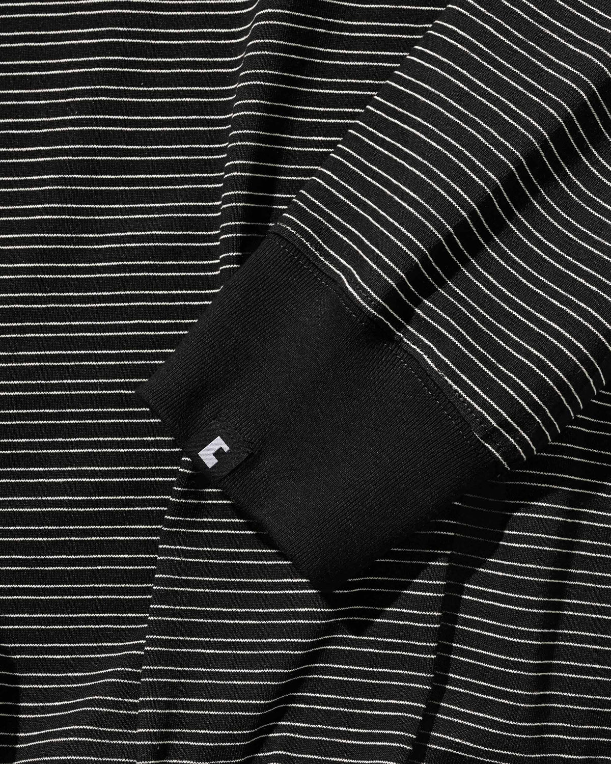 【10.4 SUN 20:00- IN STOCK】【LIMITED】 “YES G♡♡D MARKET" MICRO STRIPED L/S T-SHIRT WITH DRAWSTRINGS (BLACK)