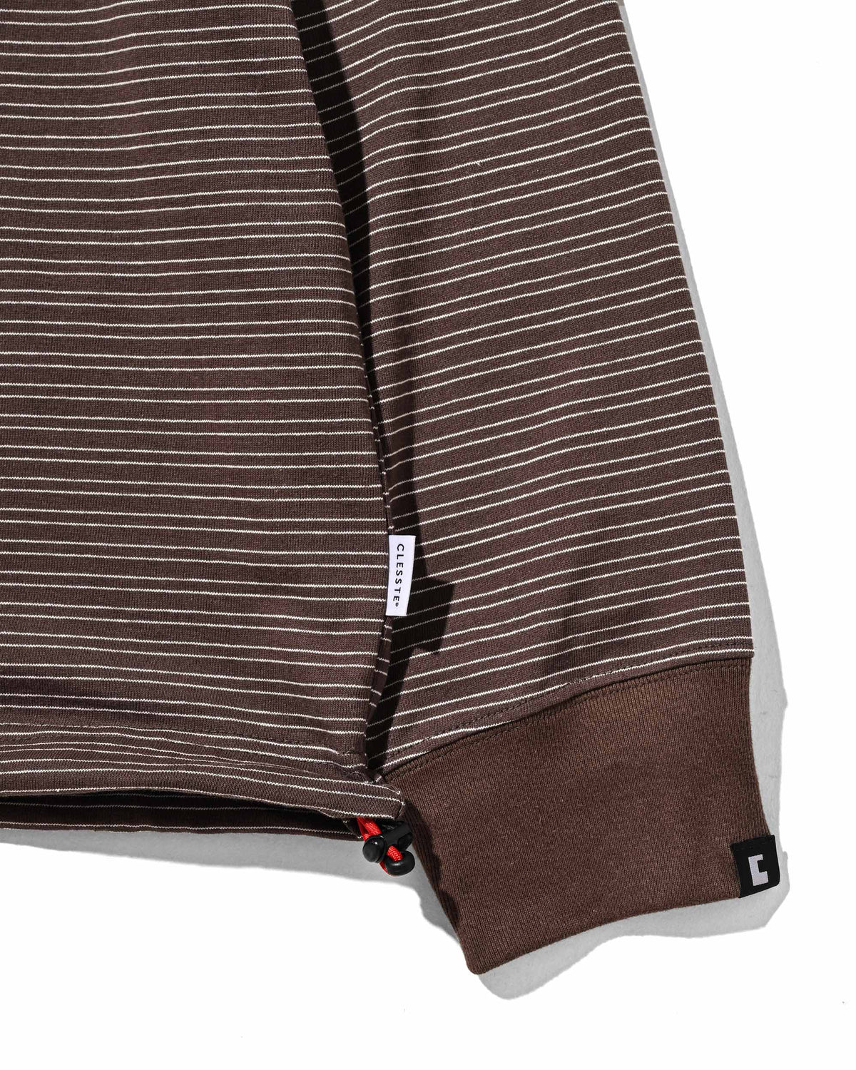 【10.4 SUN 20:00- IN STOCK】【LIMITED】 “YES G♡♡D MARKET" MICRO STRIPED L/S T-SHIRT WITH DRAWSTRINGS (BROWN)