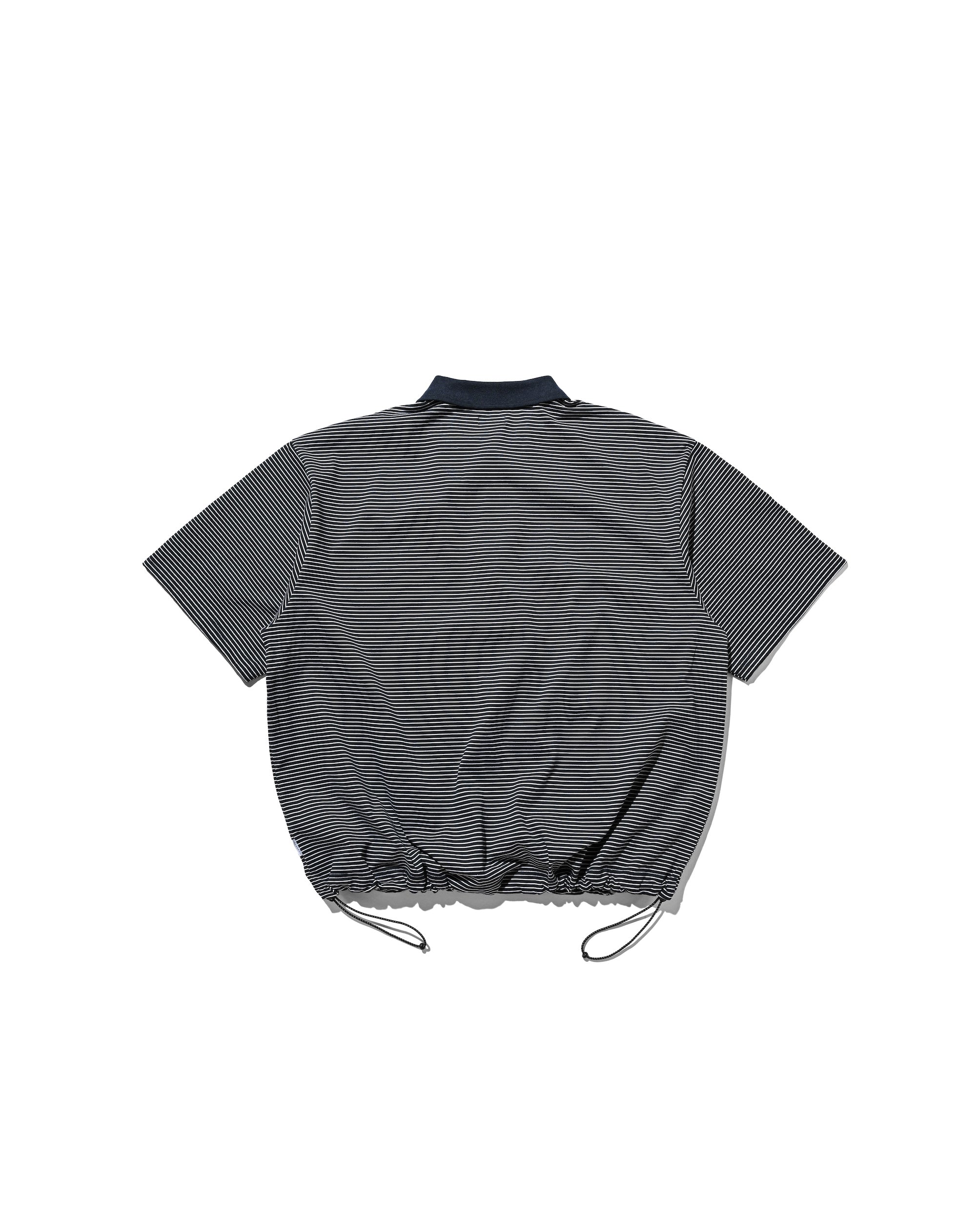 EMBROIDERY LOGO STRIPED S/S POLO WITH DRAWSTRINGS (NAVY×WHITE)