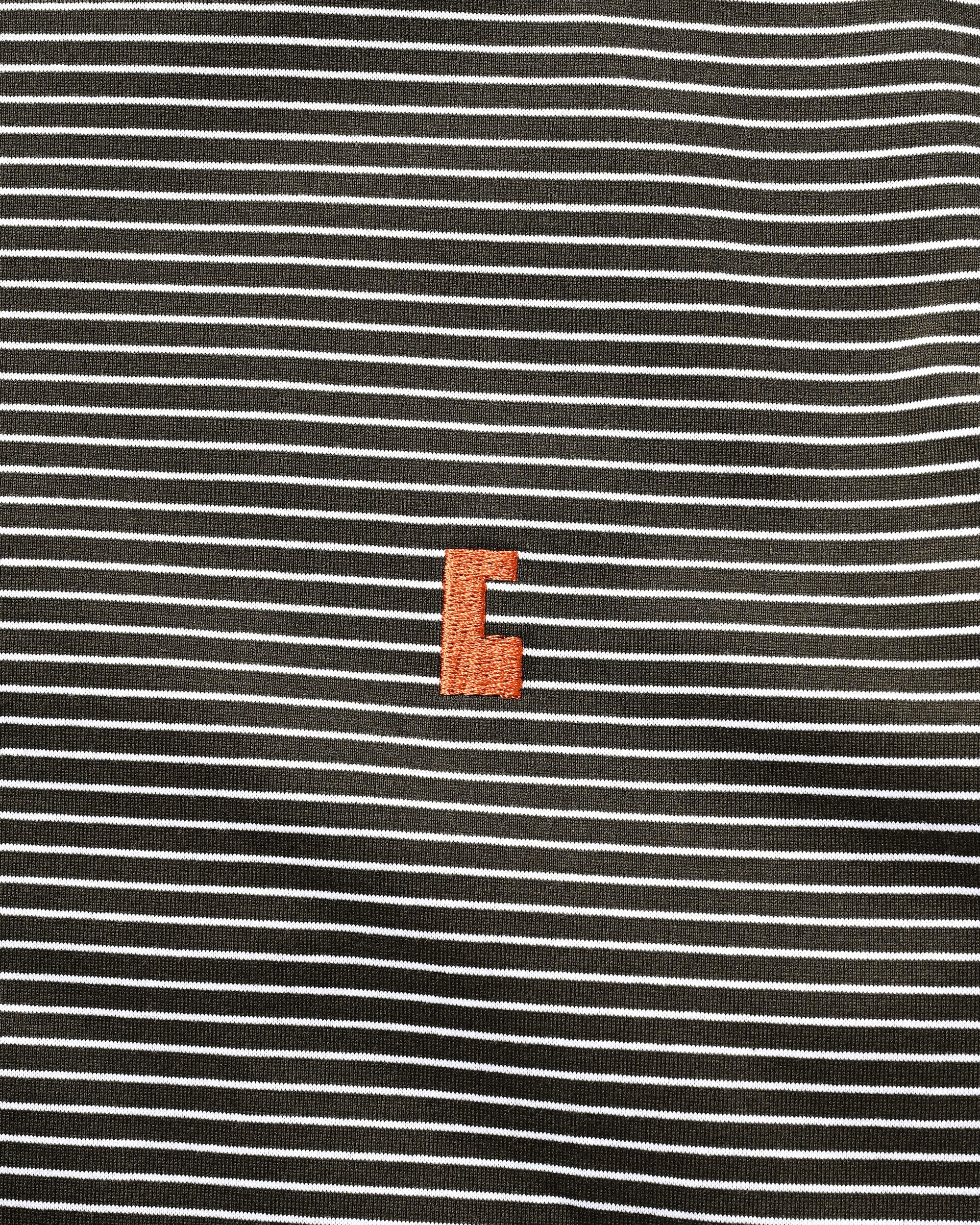 EMBROIDERY LOGO STRIPED S/S POLO WITH DRAWSTRINGS (BROWN×WHITE)