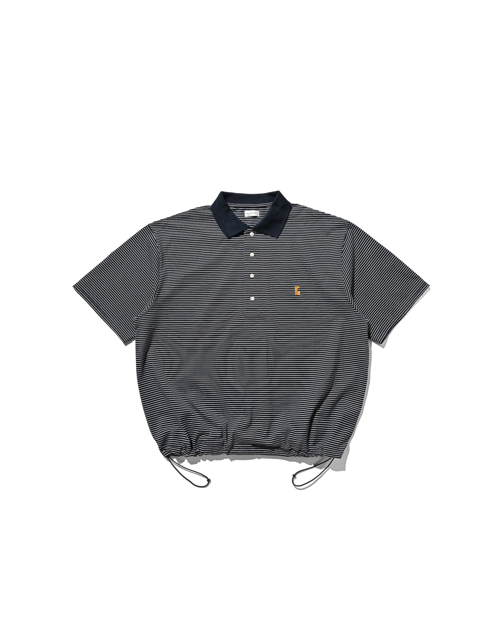 EMBROIDERY LOGO STRIPED S/S POLO WITH DRAWSTRINGS (NAVY×WHITE)