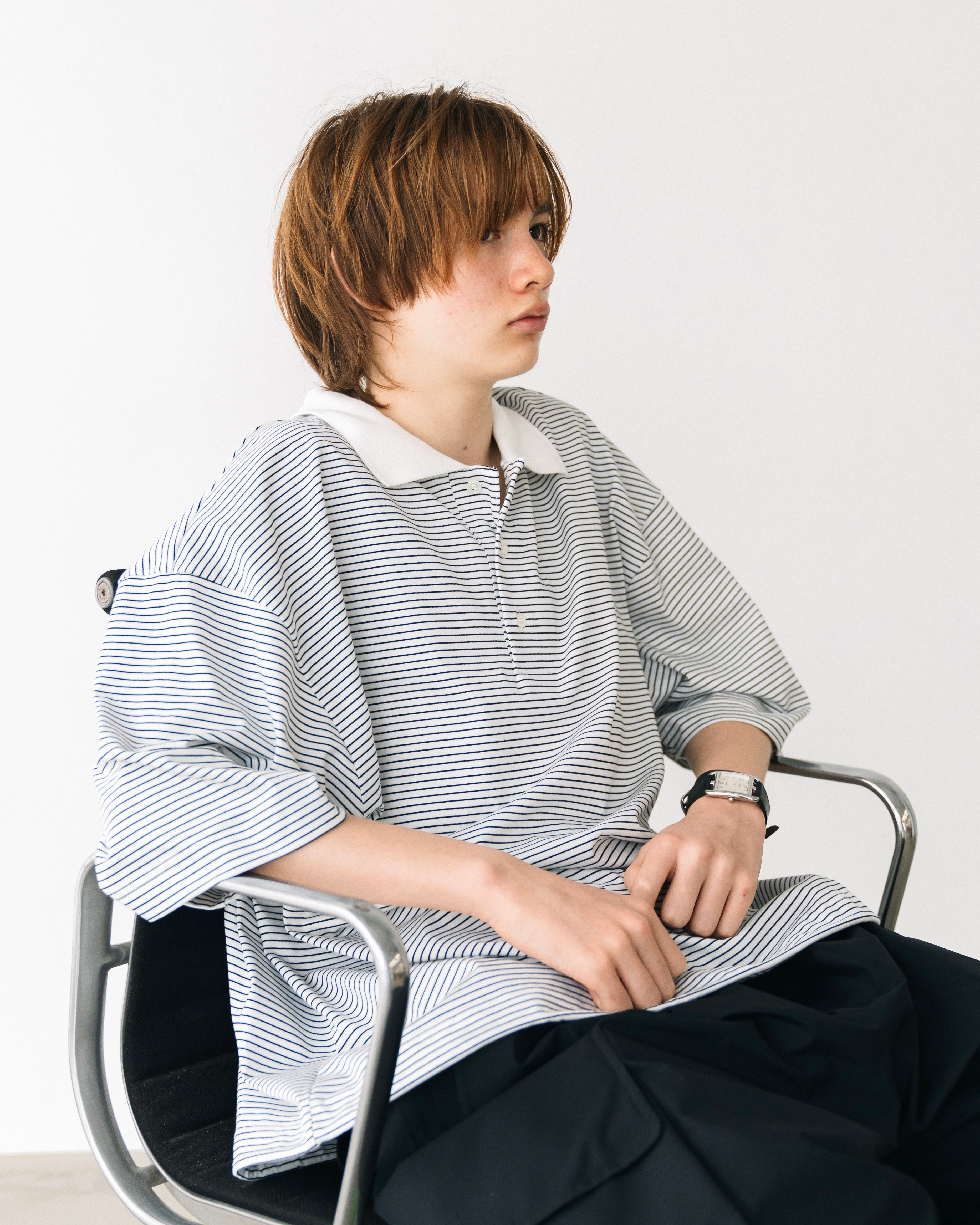 【5.4 SAT 20:00- IN STOCK】STRIPED MASSIVE S/S POLO SHIRT WITH DRAWSTRINGS