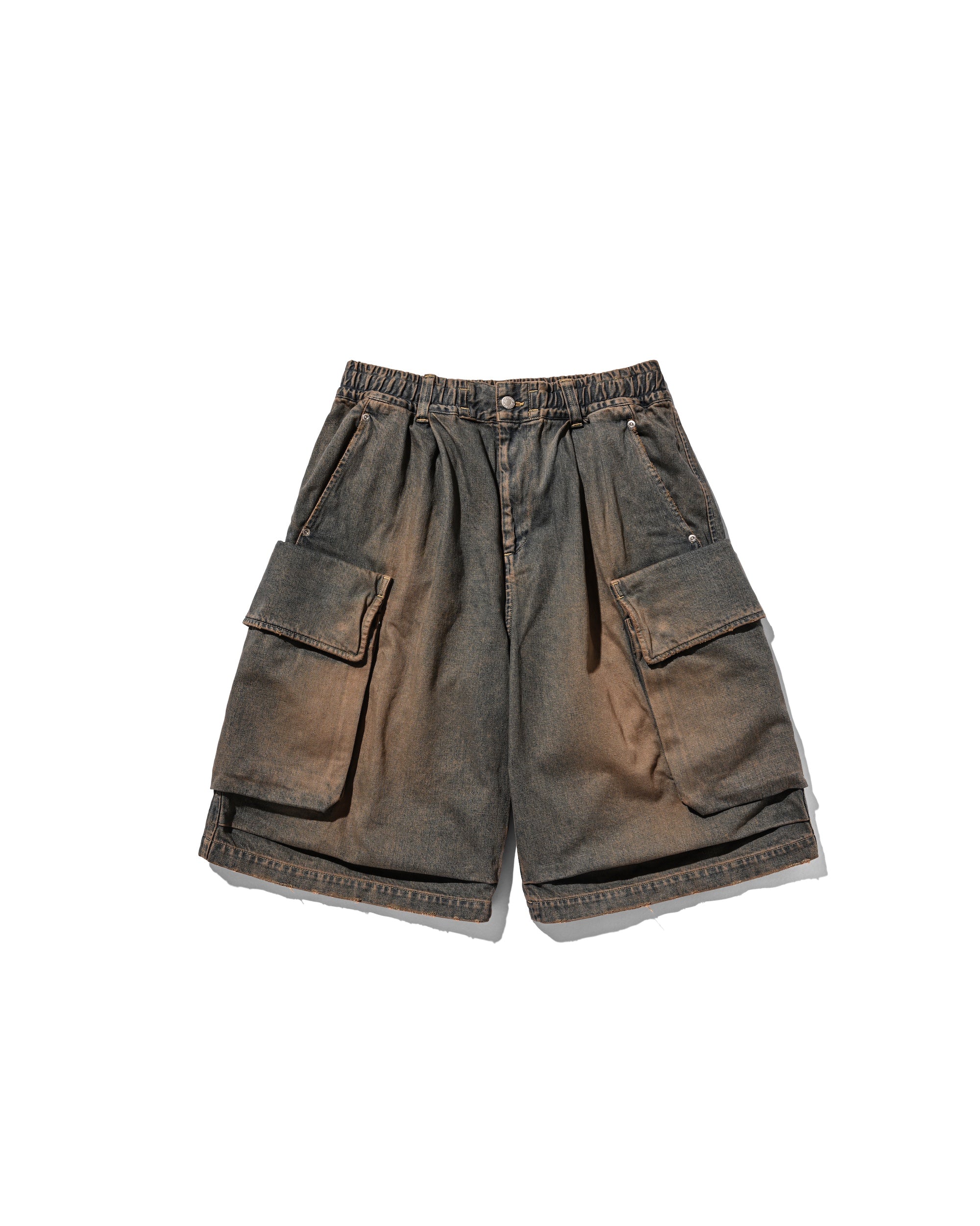 VINTAGE DYED SELVEDGE DENIM CITY MILITARY HALF PANTS (VINTAGE BROWN)