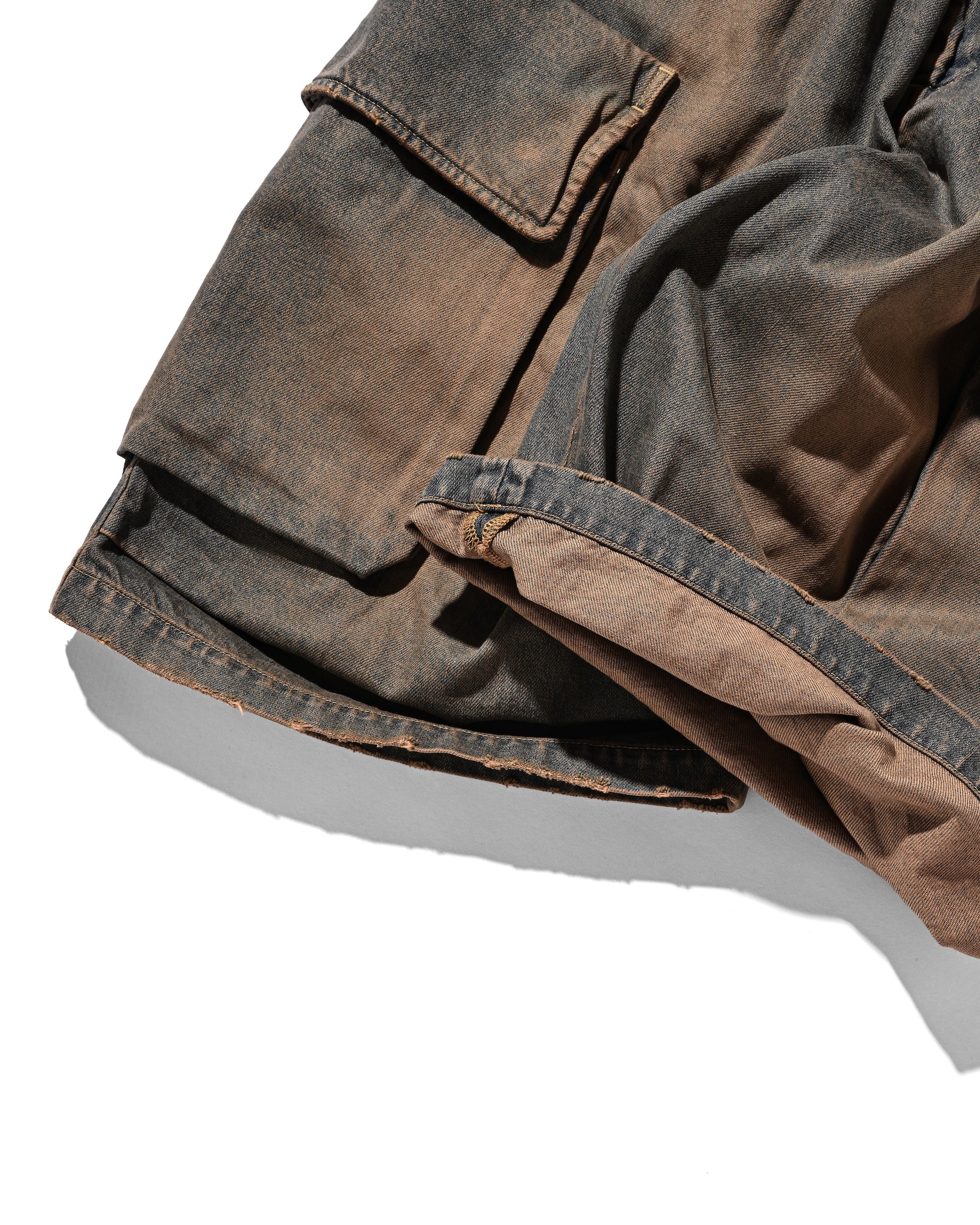 【3.18 WED 20:00- IN STOCK】VINTAGE DYED SELVEDGE DENIM CITY MILITARY HALF PANTS (VINTAGE BROWN)