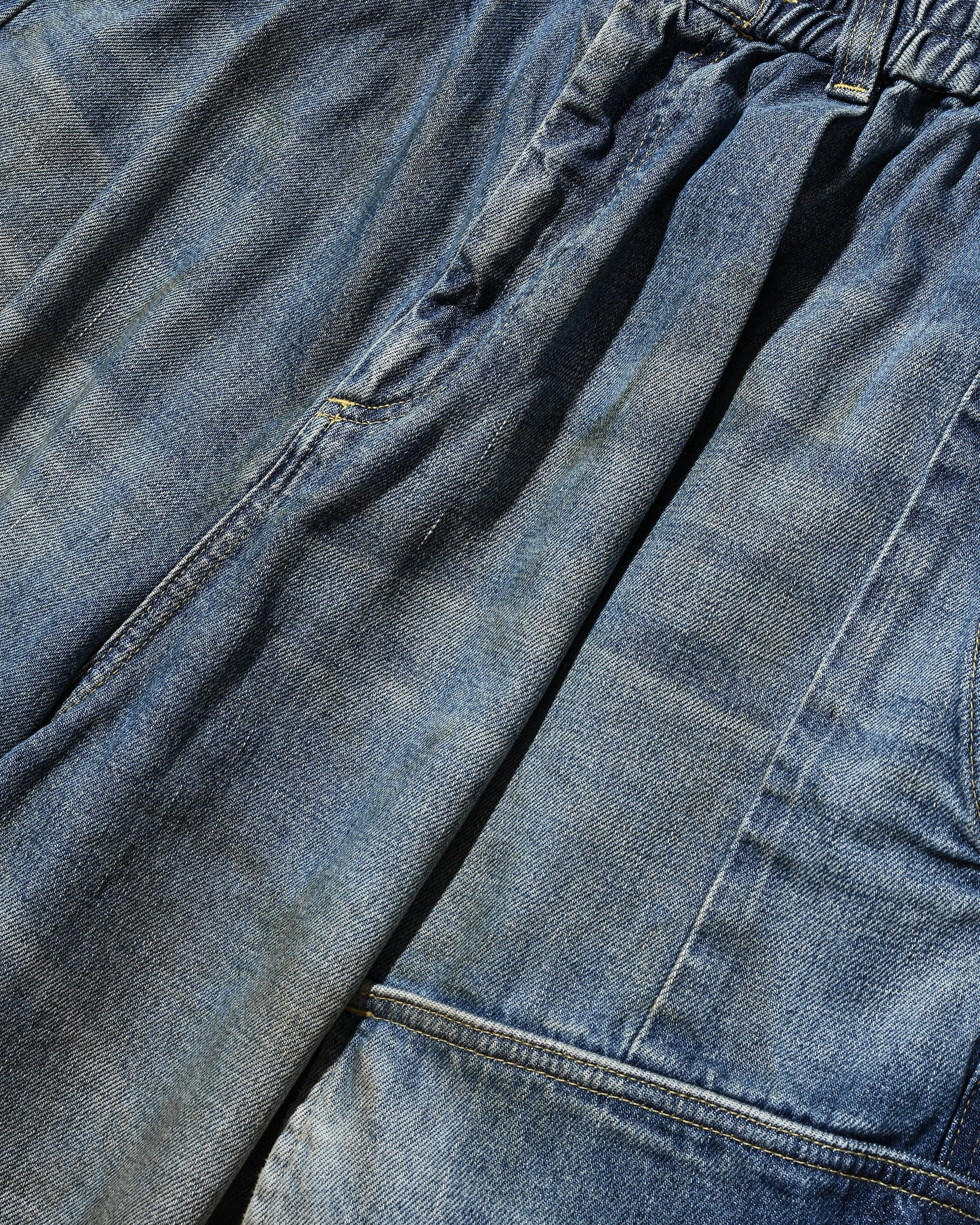 VINTAGE DYED SELVEDGE DENIM CITY MEGA POCKET BALLOON CARGO PANTS (VINTAGE LIGHT INDIGO)