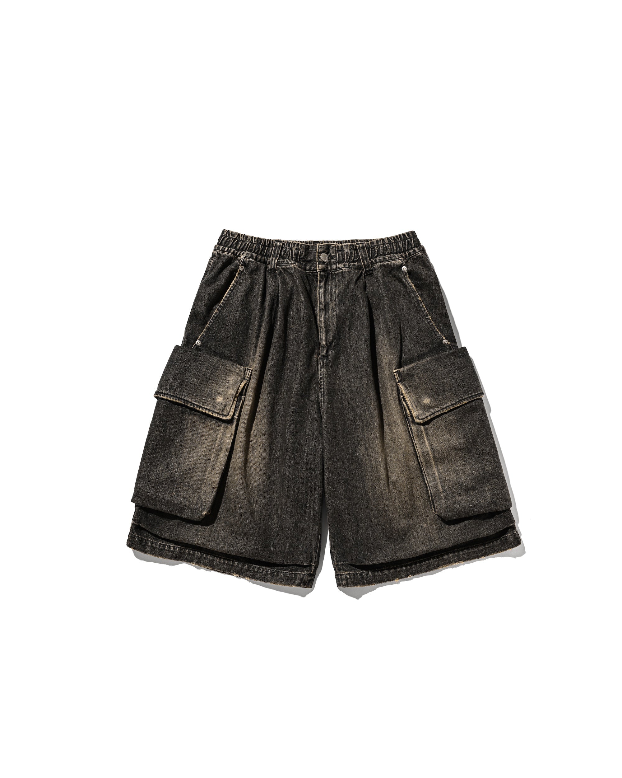 VINTAGE DYED SELVEDGE DENIM CITY MILITARY HALF PANTS (VINTAGE BLACK)